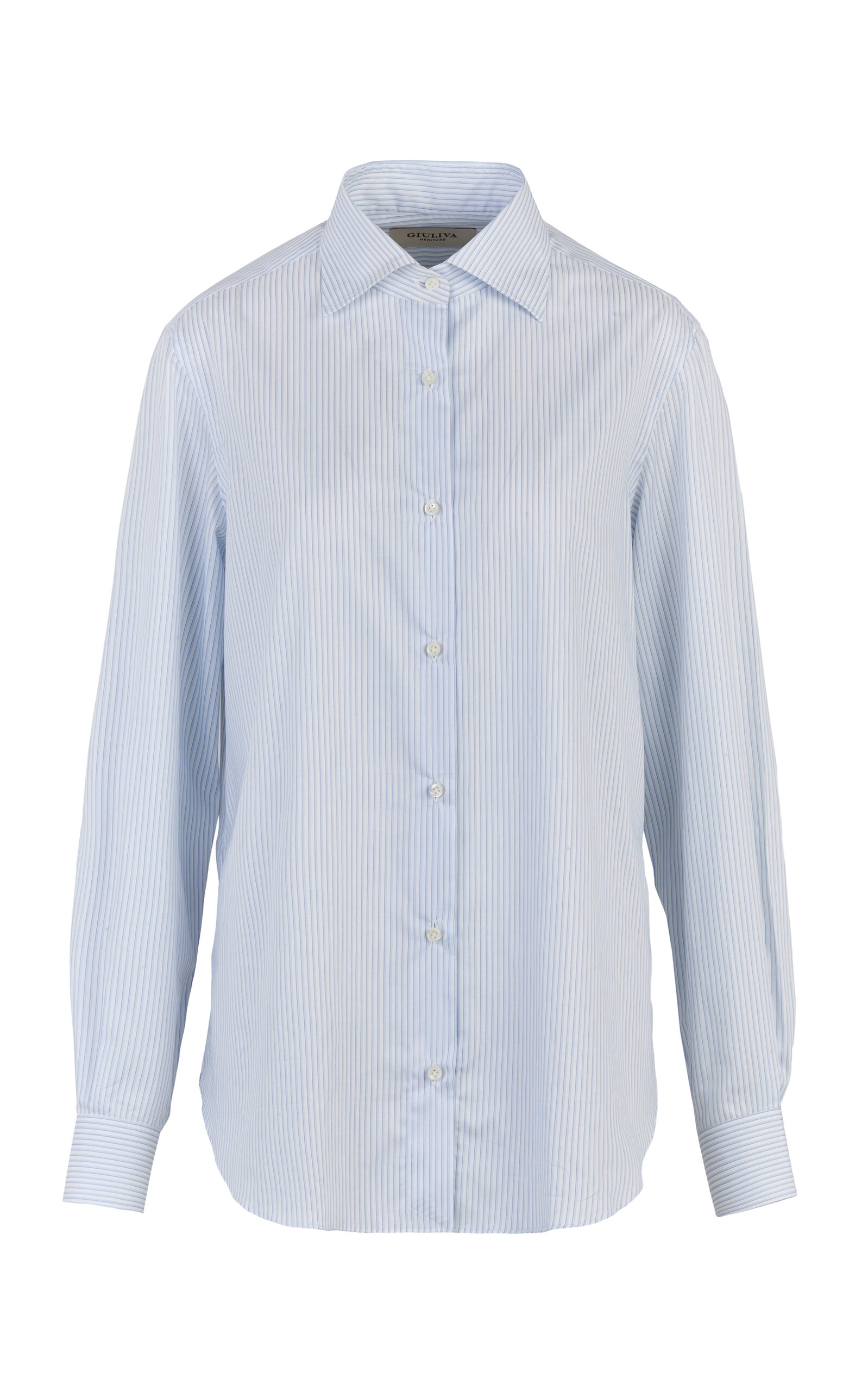 Shop Giuliva Heritage The Husband Striped Cotton Shirt In White