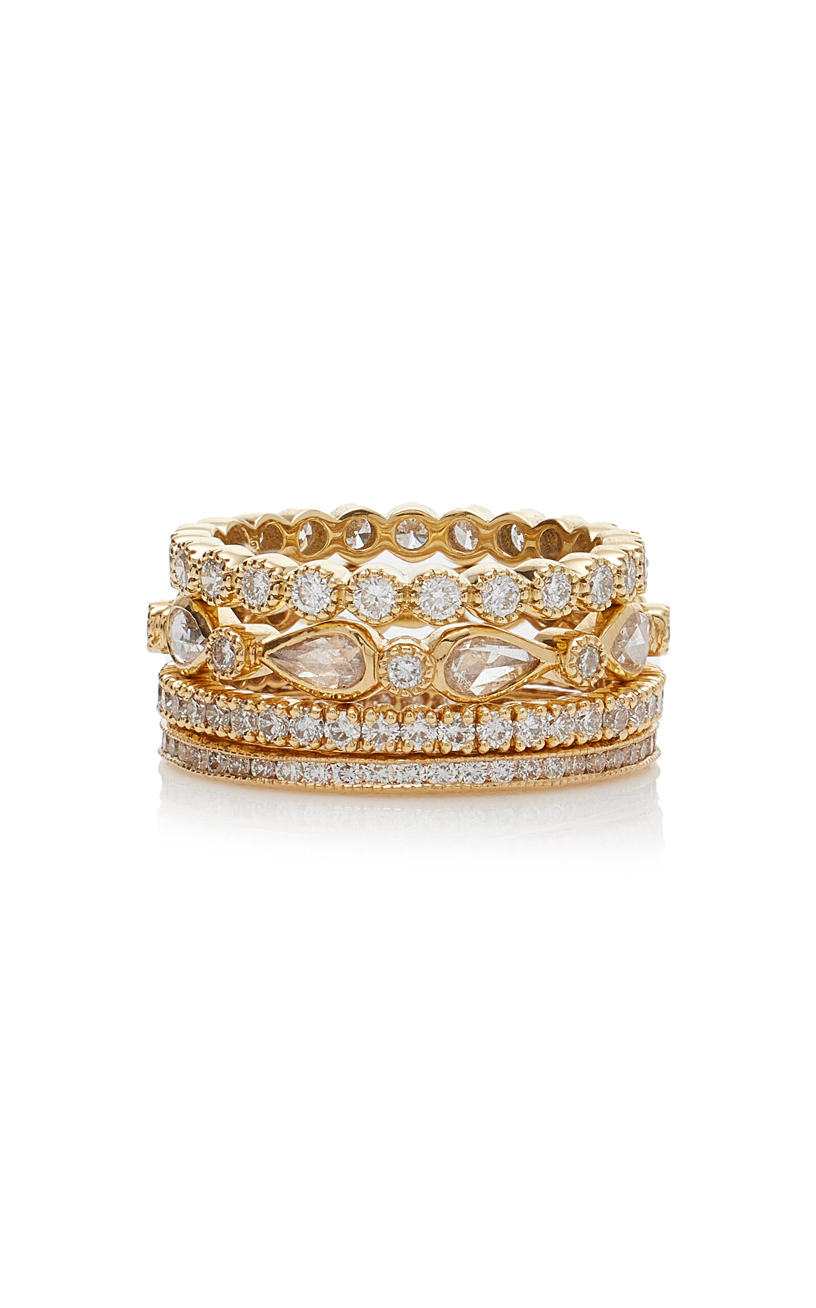 Set-of-Four 18K Yellow Gold Diamond Rings