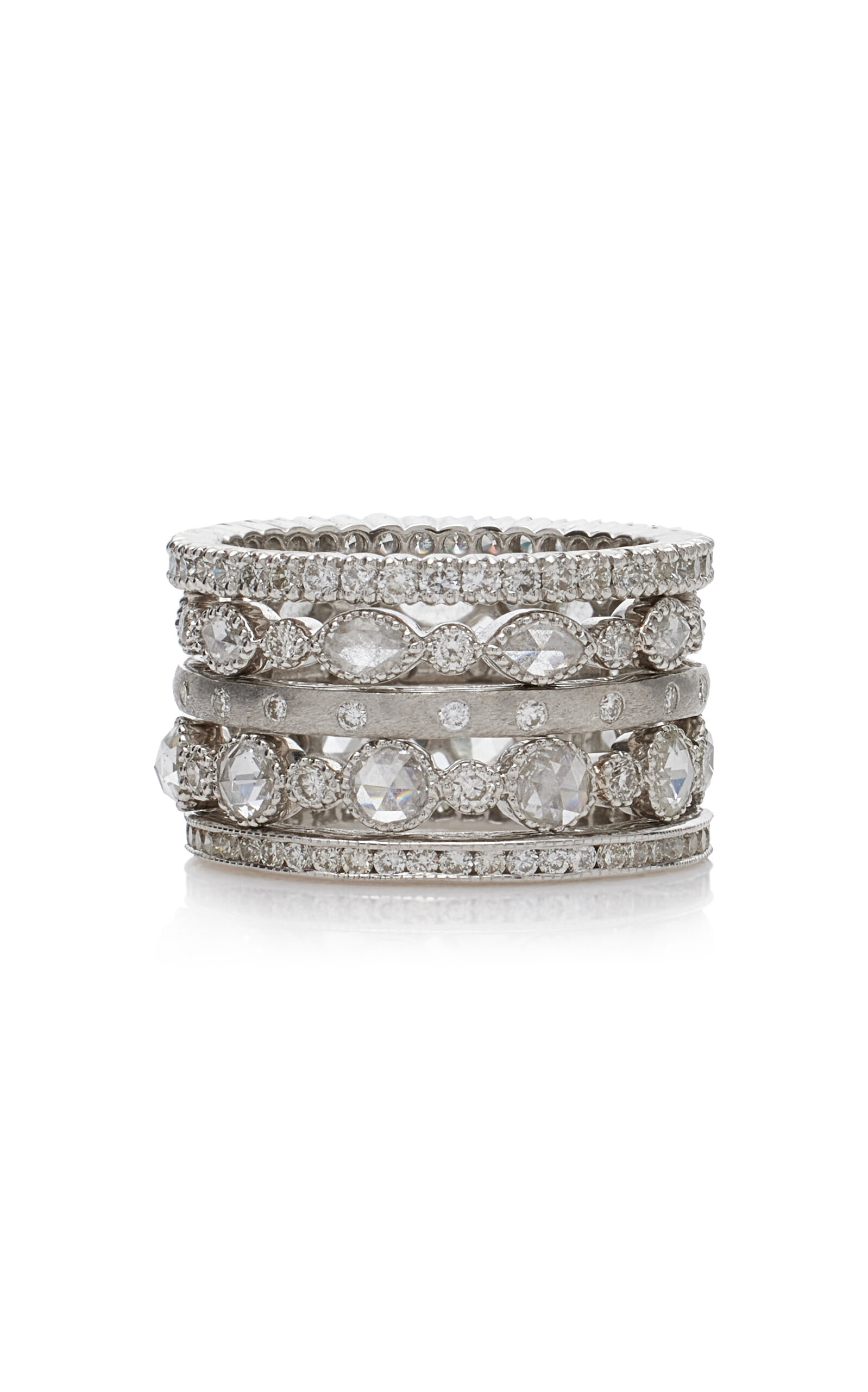 Set-of-Five 18K White Gold Diamond Rings