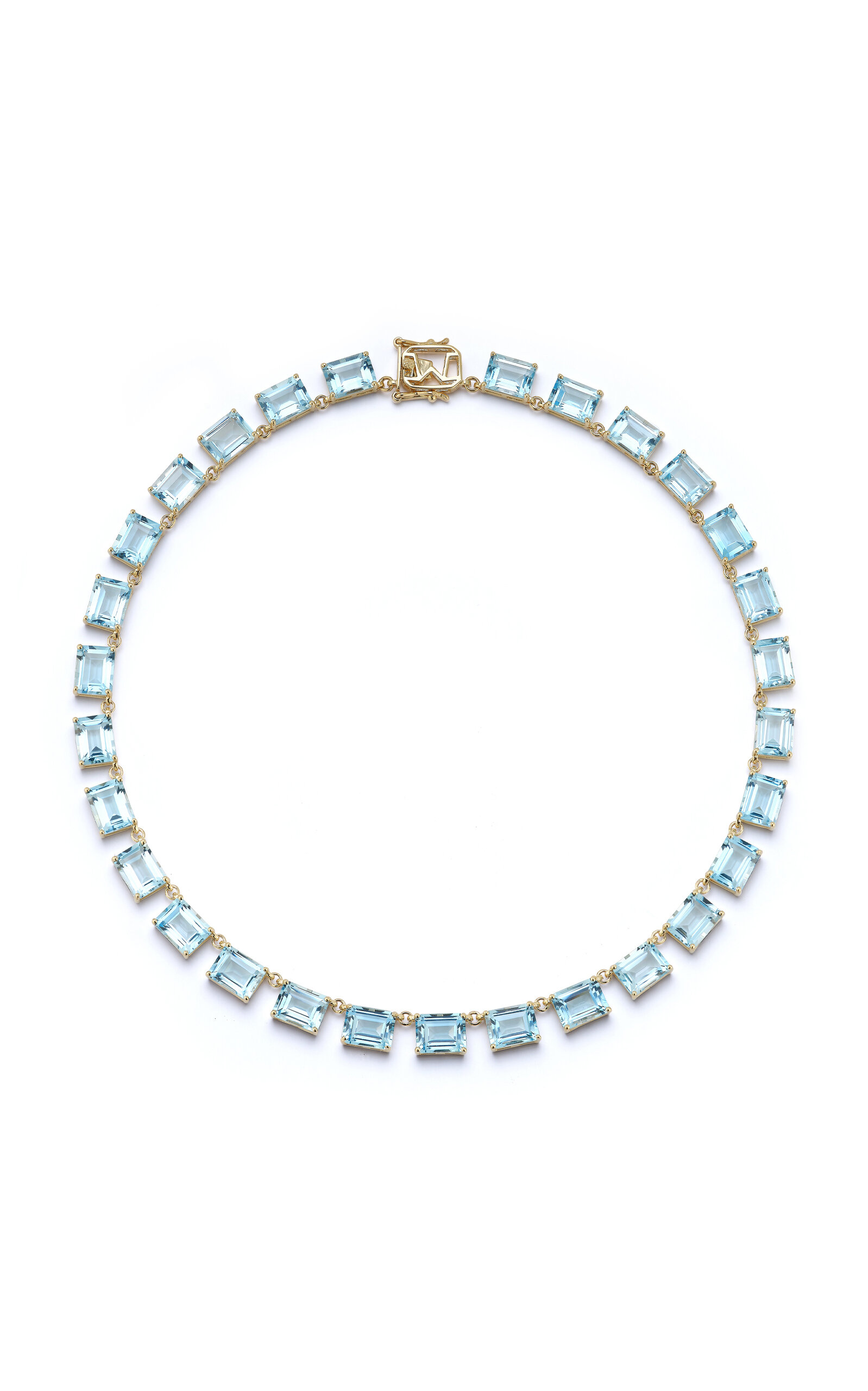 Mateo 14k Yellow Gold Topaz Riviera Necklace In Blue