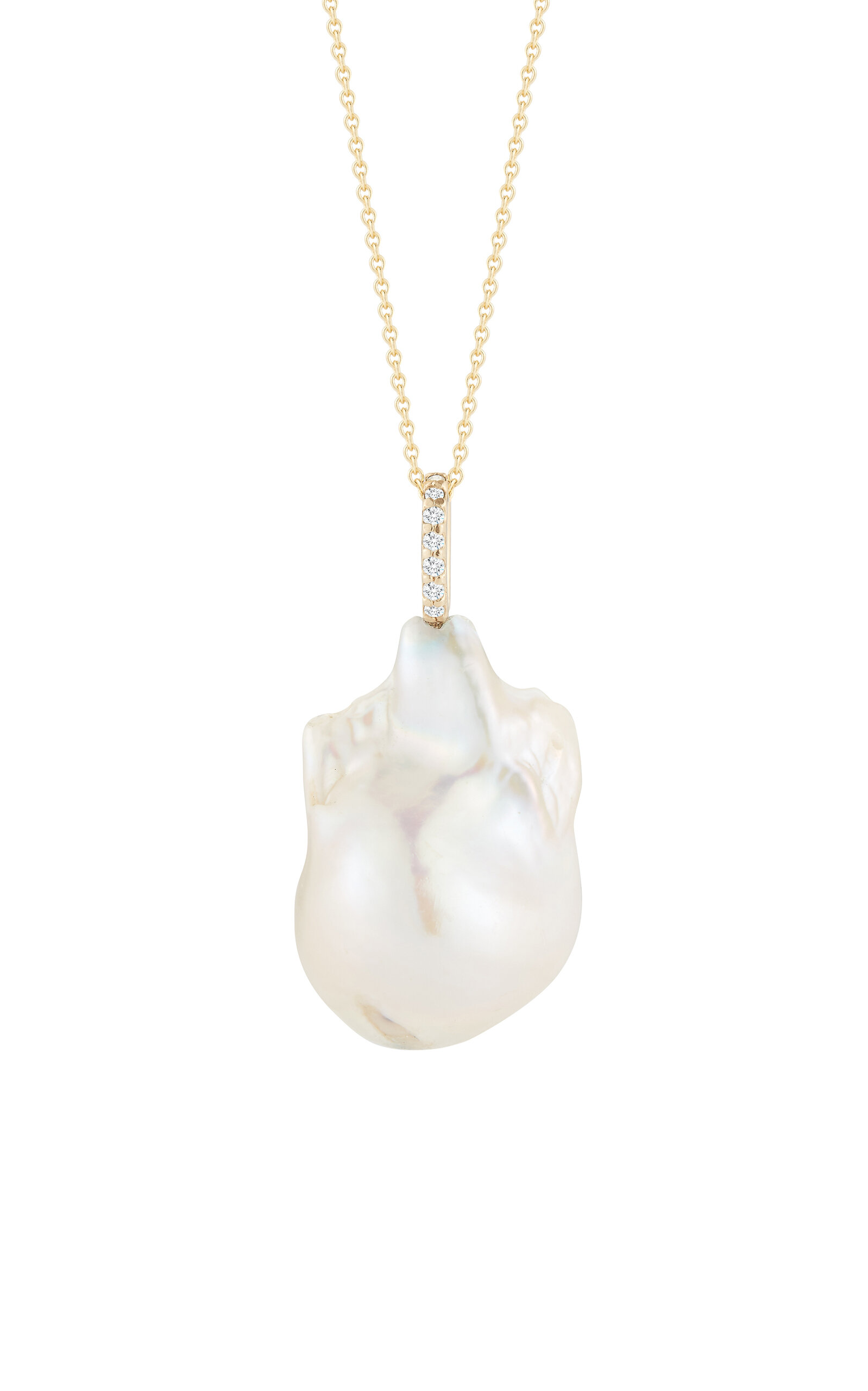 Mateo - 14K Yellow Gold Diamond Baroque Pearl Pendant Necklace - White - OS - Moda Operandi - Gifts For Her 1250$