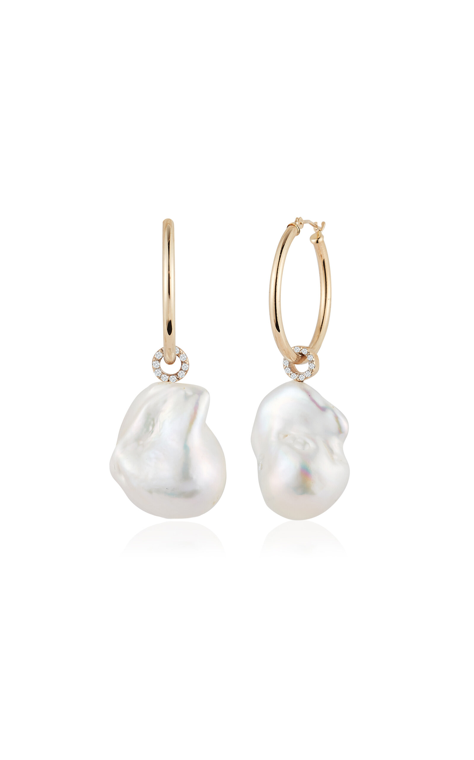 Mateo 14kt Yellow Gold Diamond; Baroque Pearl Earrings - White - OS - Moda Operandi