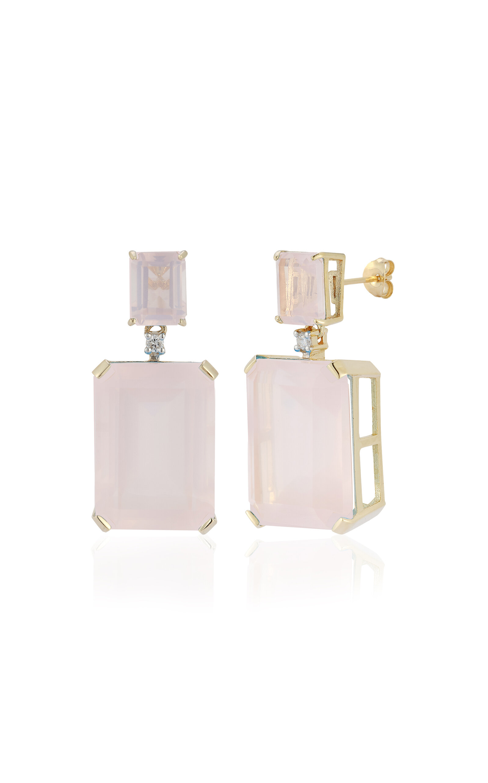 Mateo 14kt Yellow Gold Rose Quartz And Diamond Drop Earrings In Pink