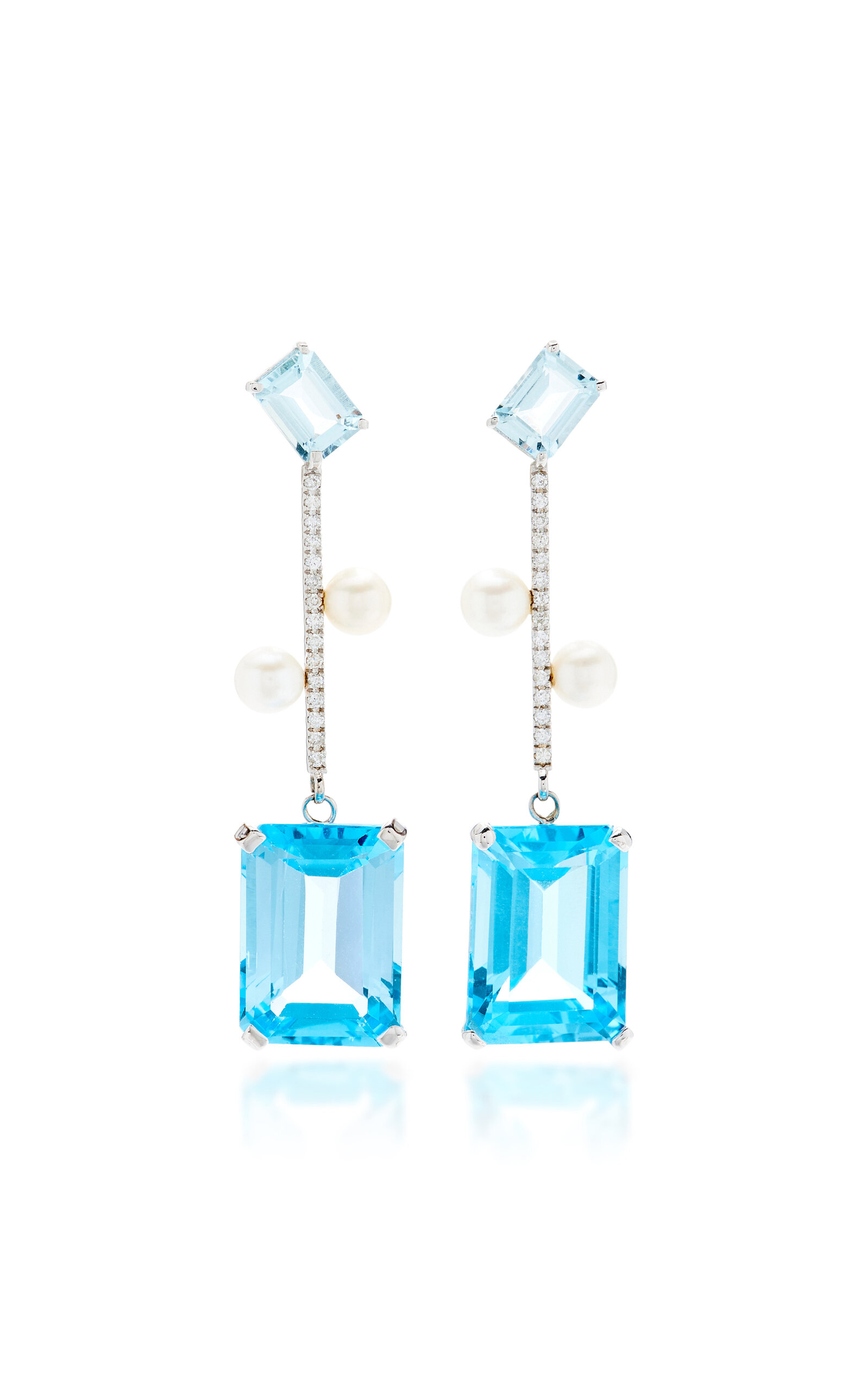 Mateo 14k Yellow Gold Aquamarine; Topaz And Pearl Earrings In Blue