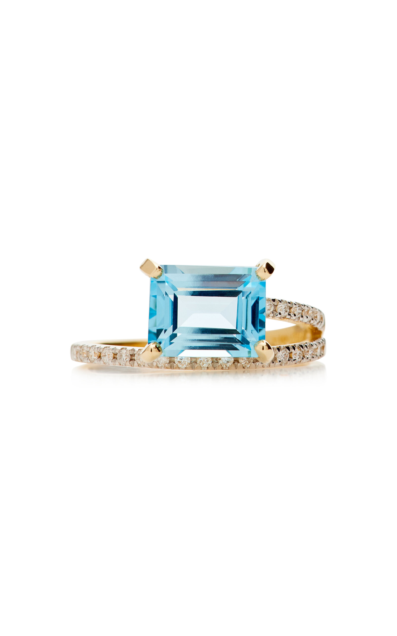 Mateo Point Of Focus 14k Yellow Gold Topaz; Diamond Ring In Blue
