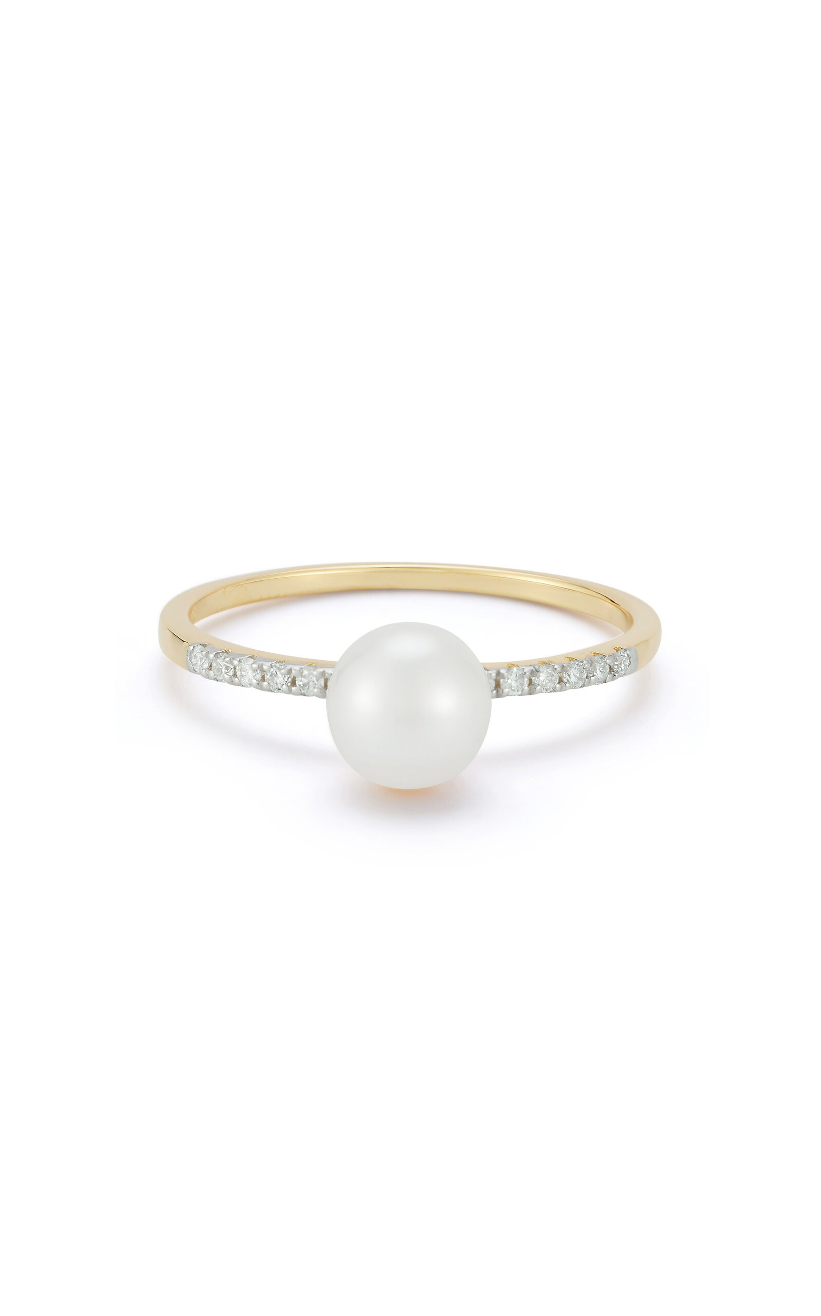 14K Yellow Gold Diamond; Pearl Ring