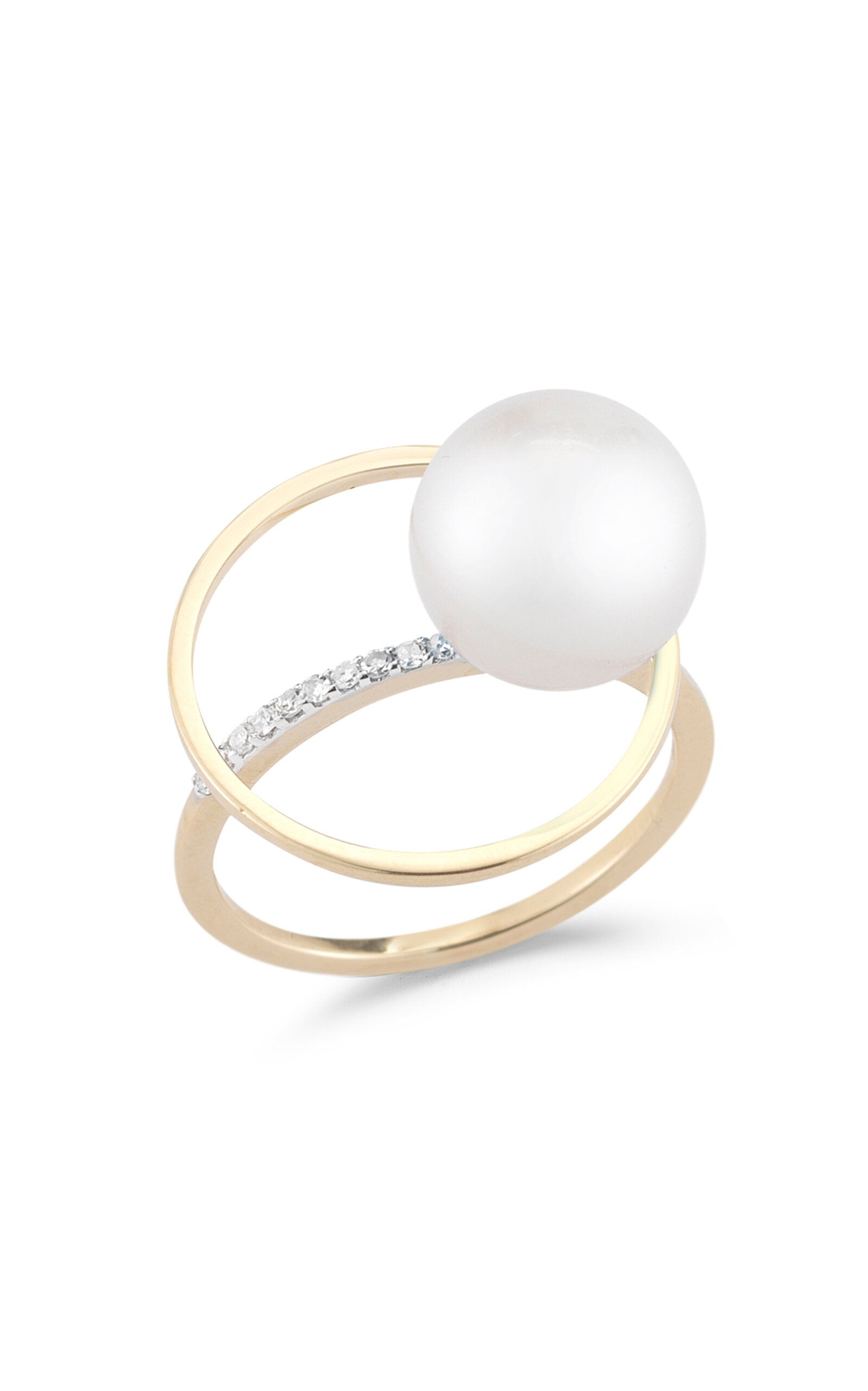 Mateo Orbit 14k Yellow Gold Diamond; Pearl Ring