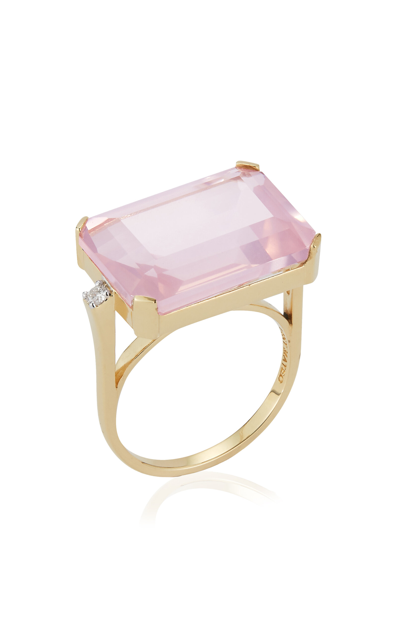 Mateo East West 14k Yellow Gold Quartz Ring In Pink
