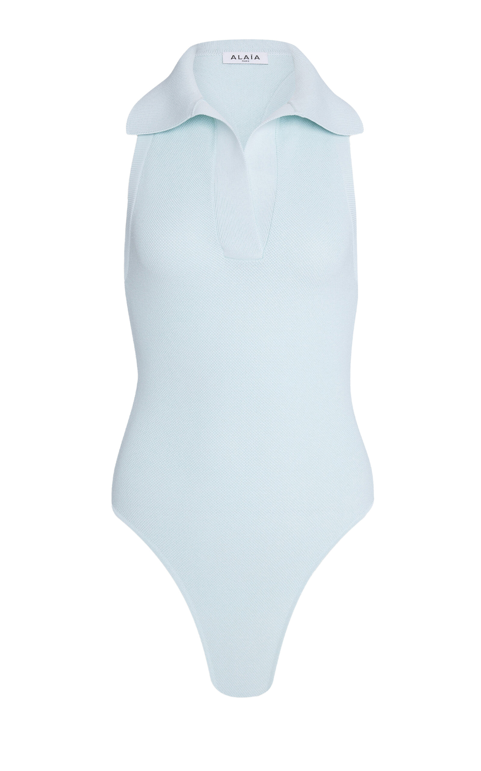 ALAÏA Racerback Knit Polo Bodysuit - Blue - Women's Clothing