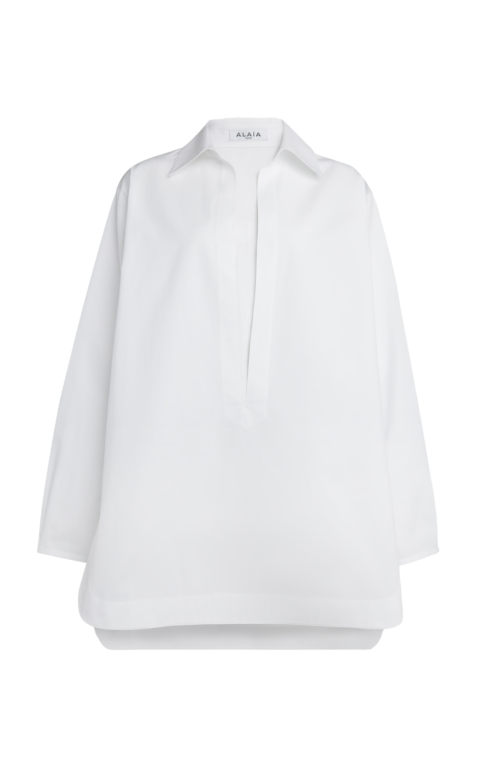 Shop Alaïa Cotton Poplin Mini Tunic Dress In White