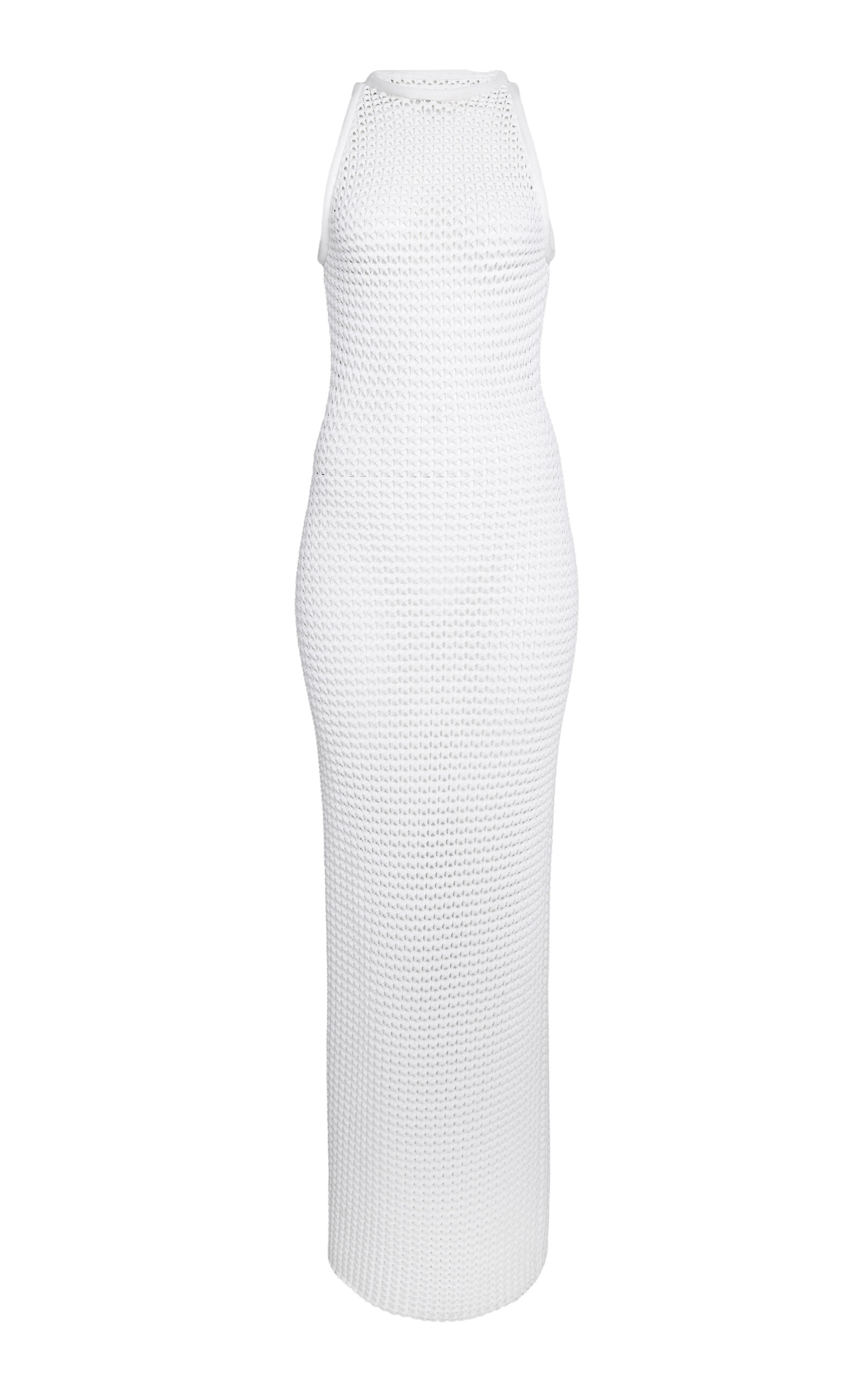 Shop Alaïa Waffle-knit Maxi Dress In White