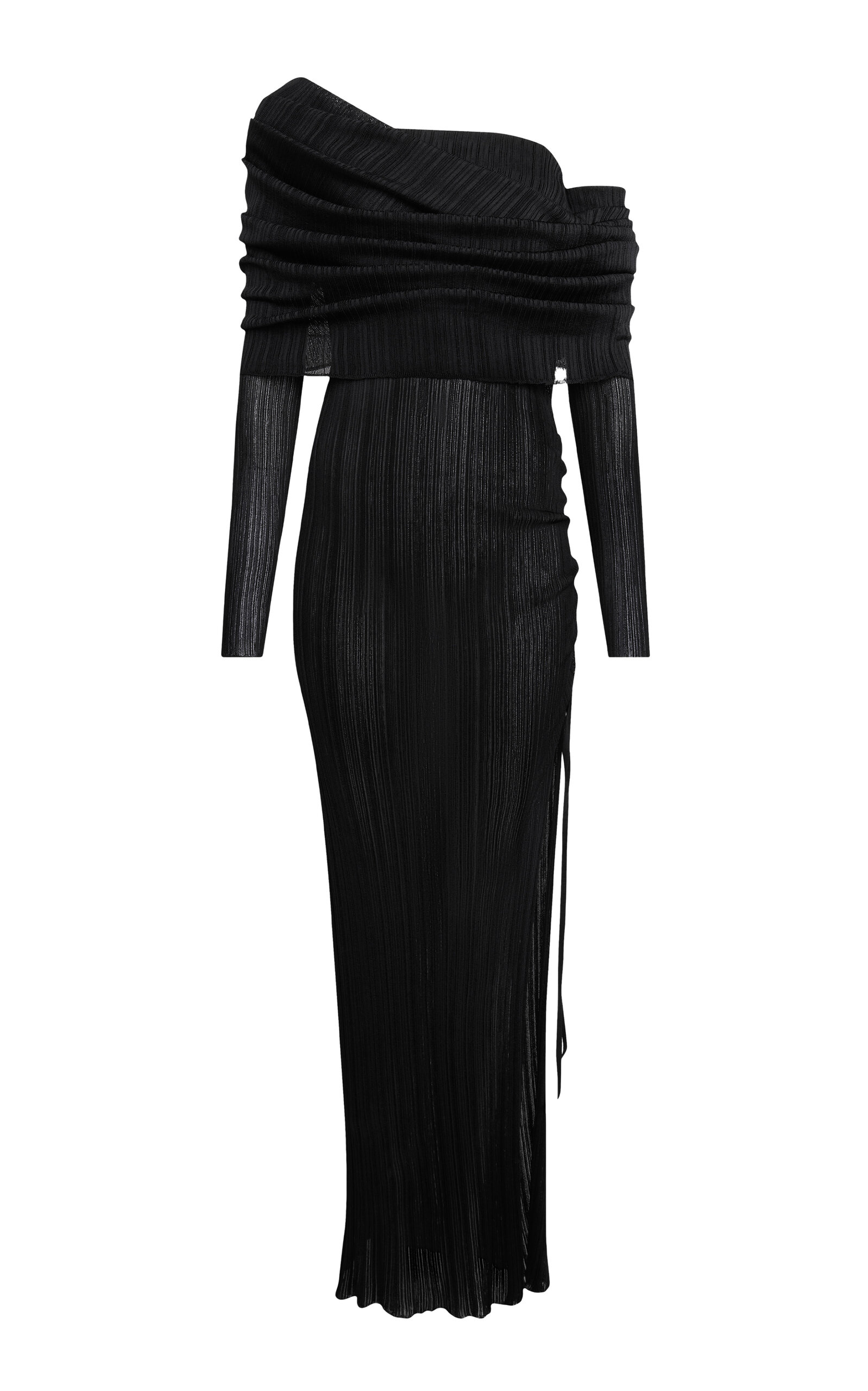 ALAÏA Draped Off-The-Shoulder Knit Maxi Dress - Black