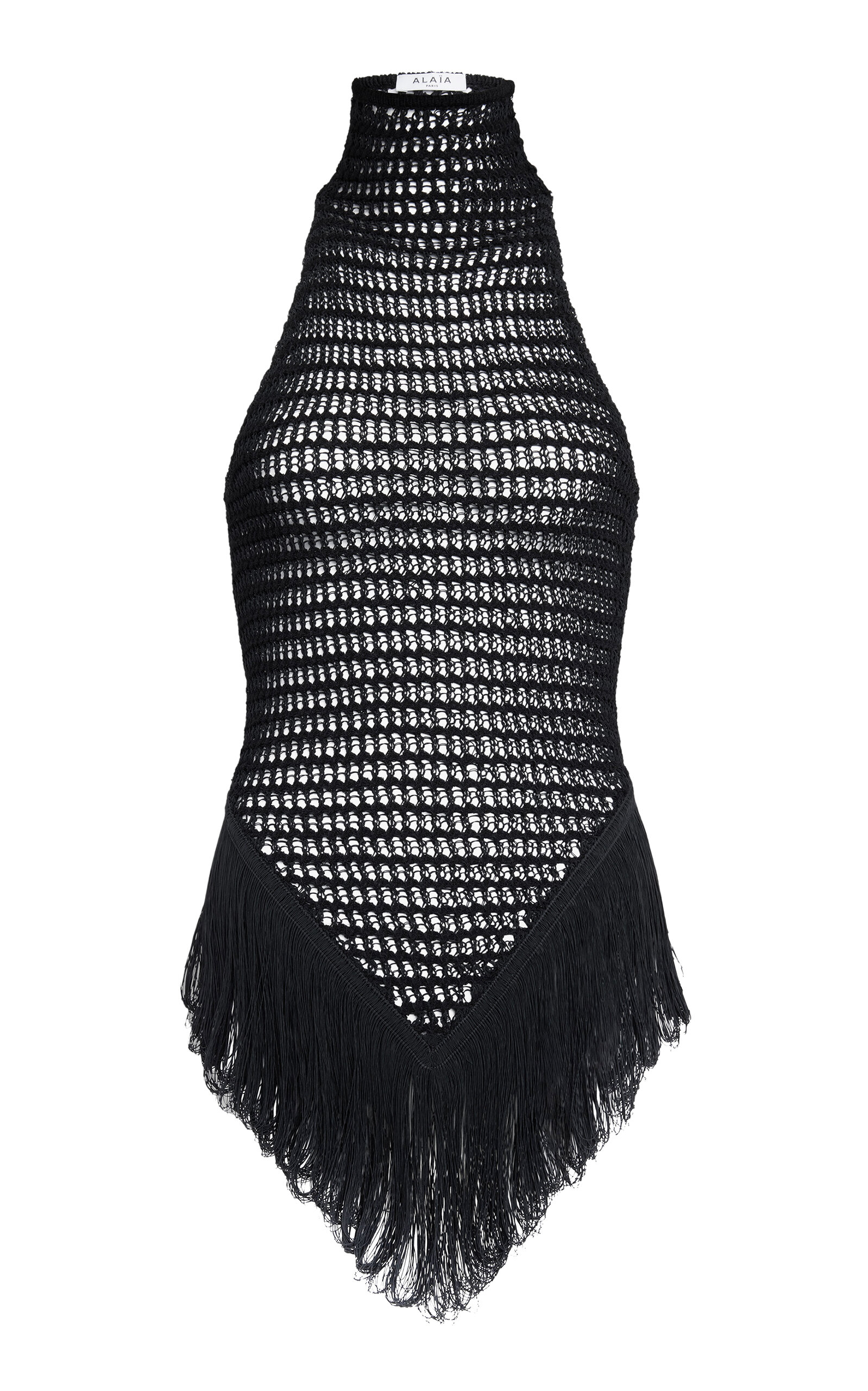 Shop Alaïa Fringed Crocheted Cotton-blend Tank Top In Black