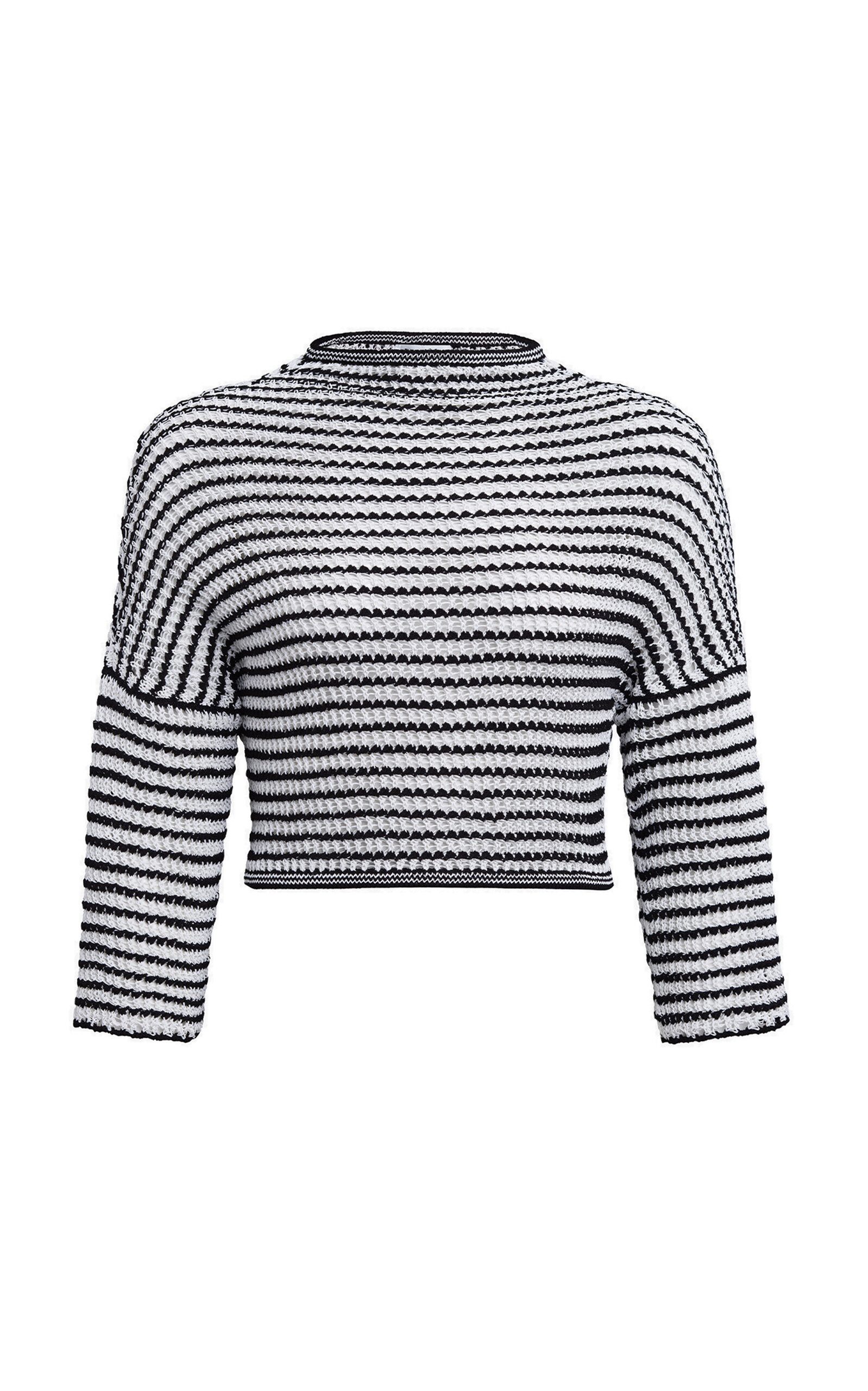 Shop Alaïa Striped Knit Crop Top In Black,white