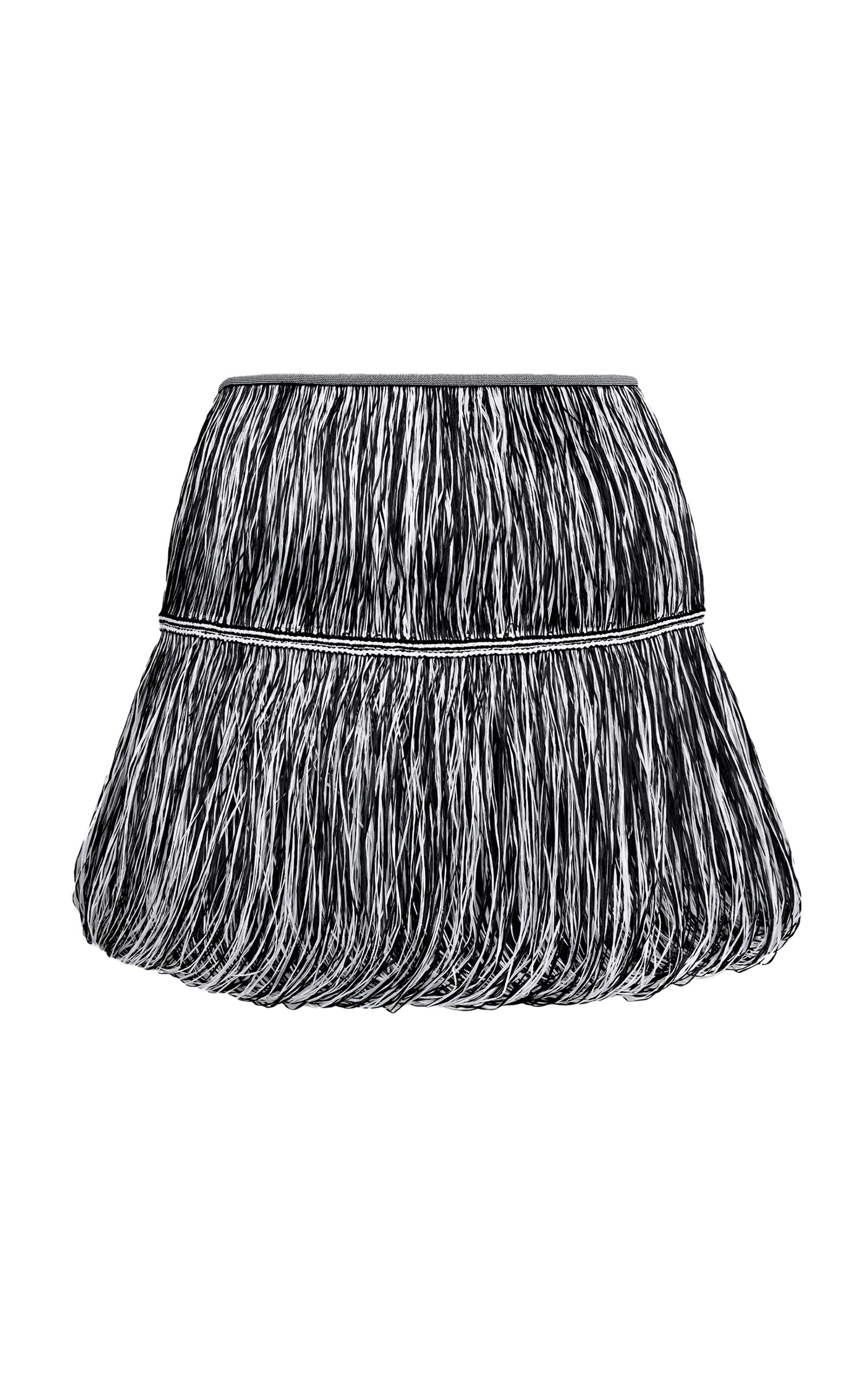 Shop Alaïa Fringed Mini Skirt In Black,white