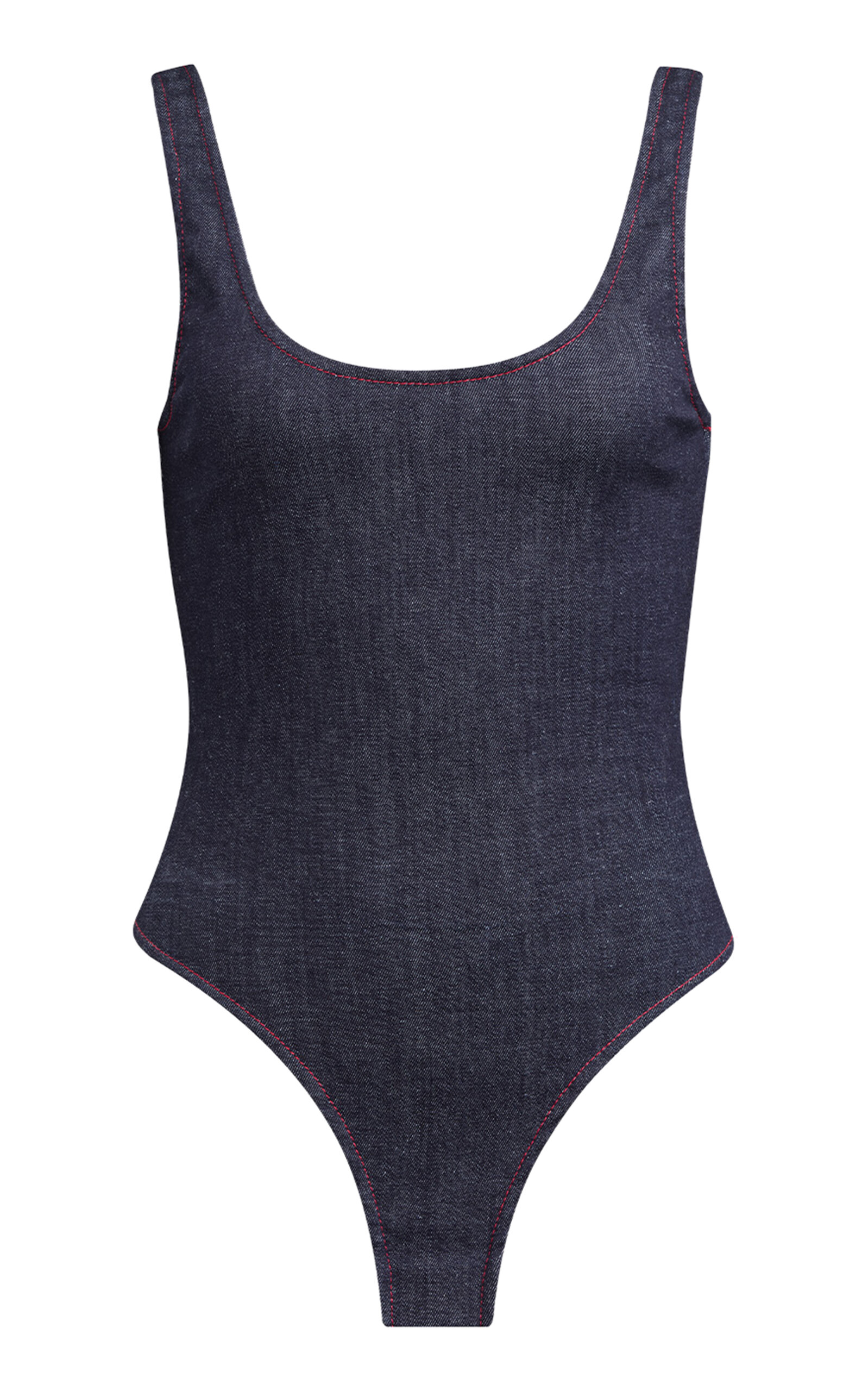 Alaïa Denim Bodysuit In Dark Wash