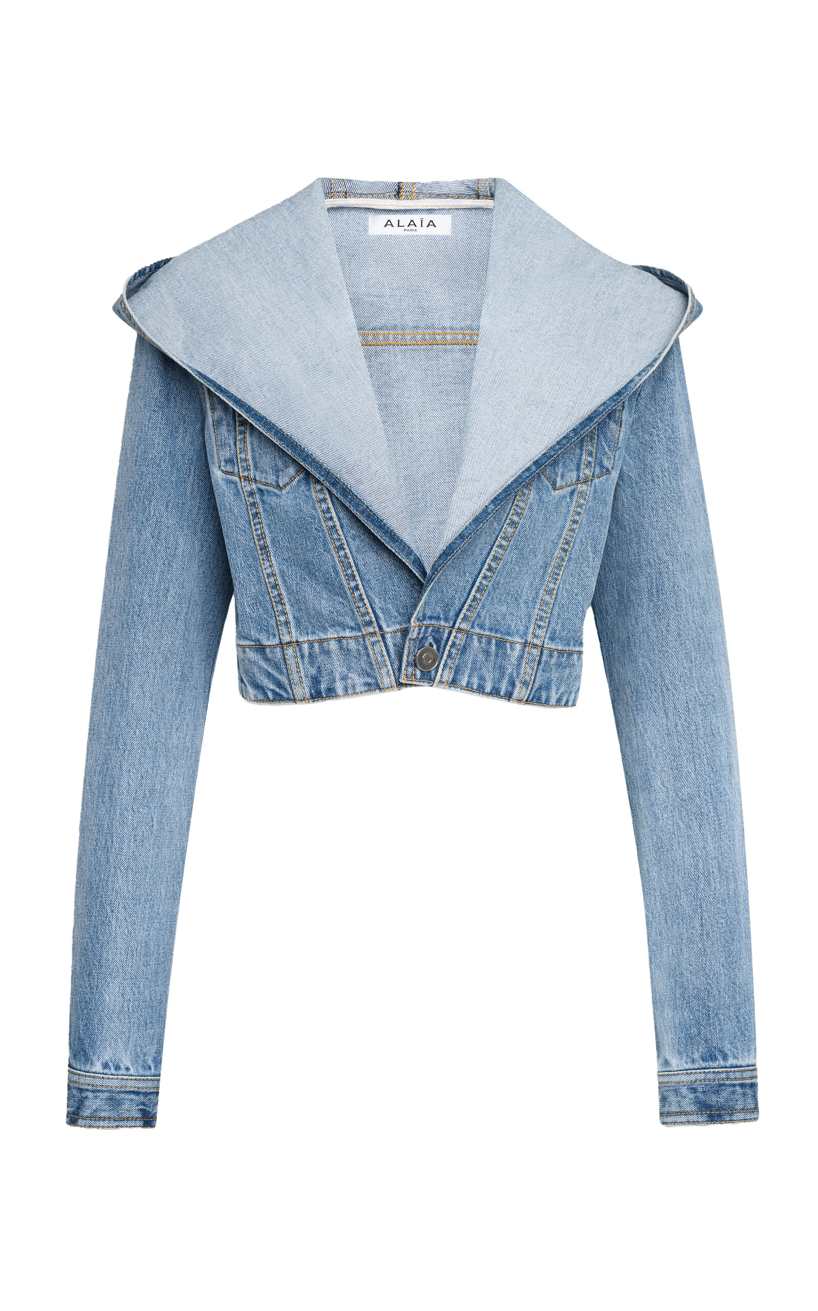 Alaïa Hooded Denim Jacket With Cinched Waist In Light Wash