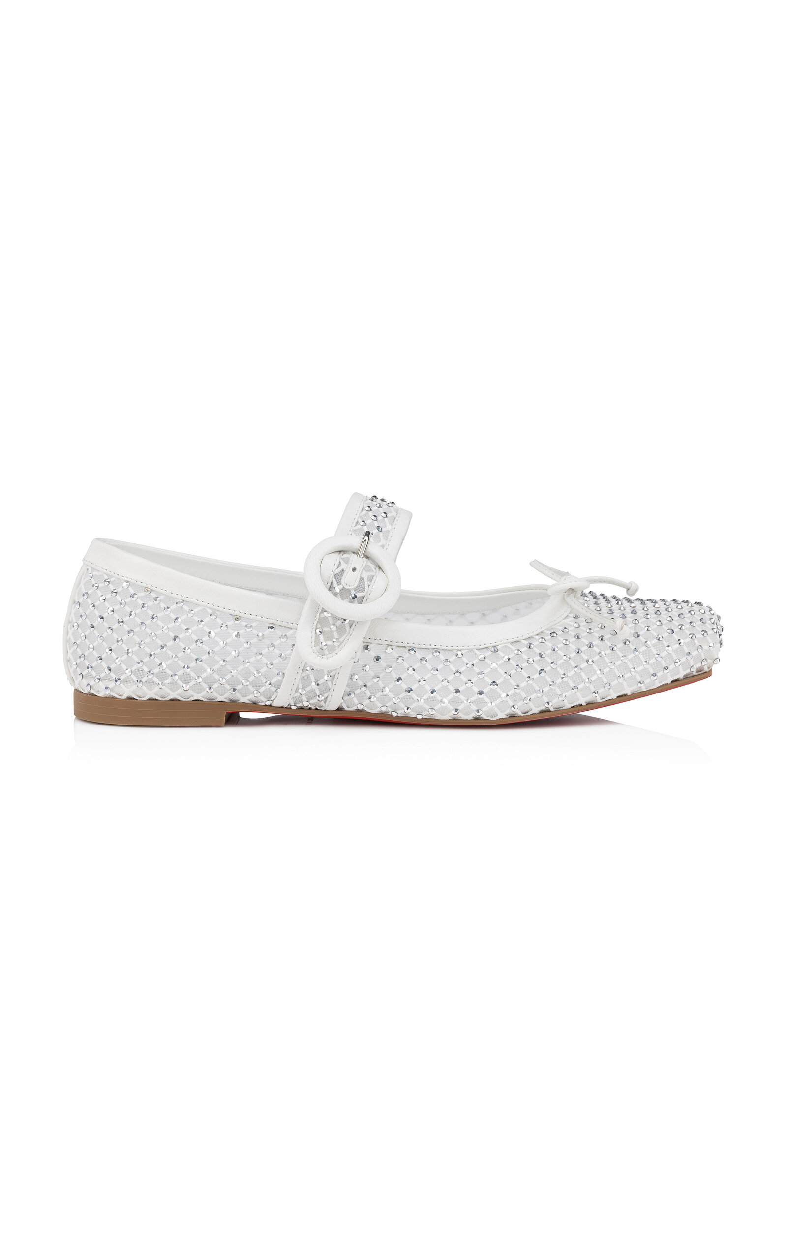 Christian Louboutin Mamastrapitina Crystal-embellished Leather-trimmed Mesh Ballet Flats In White