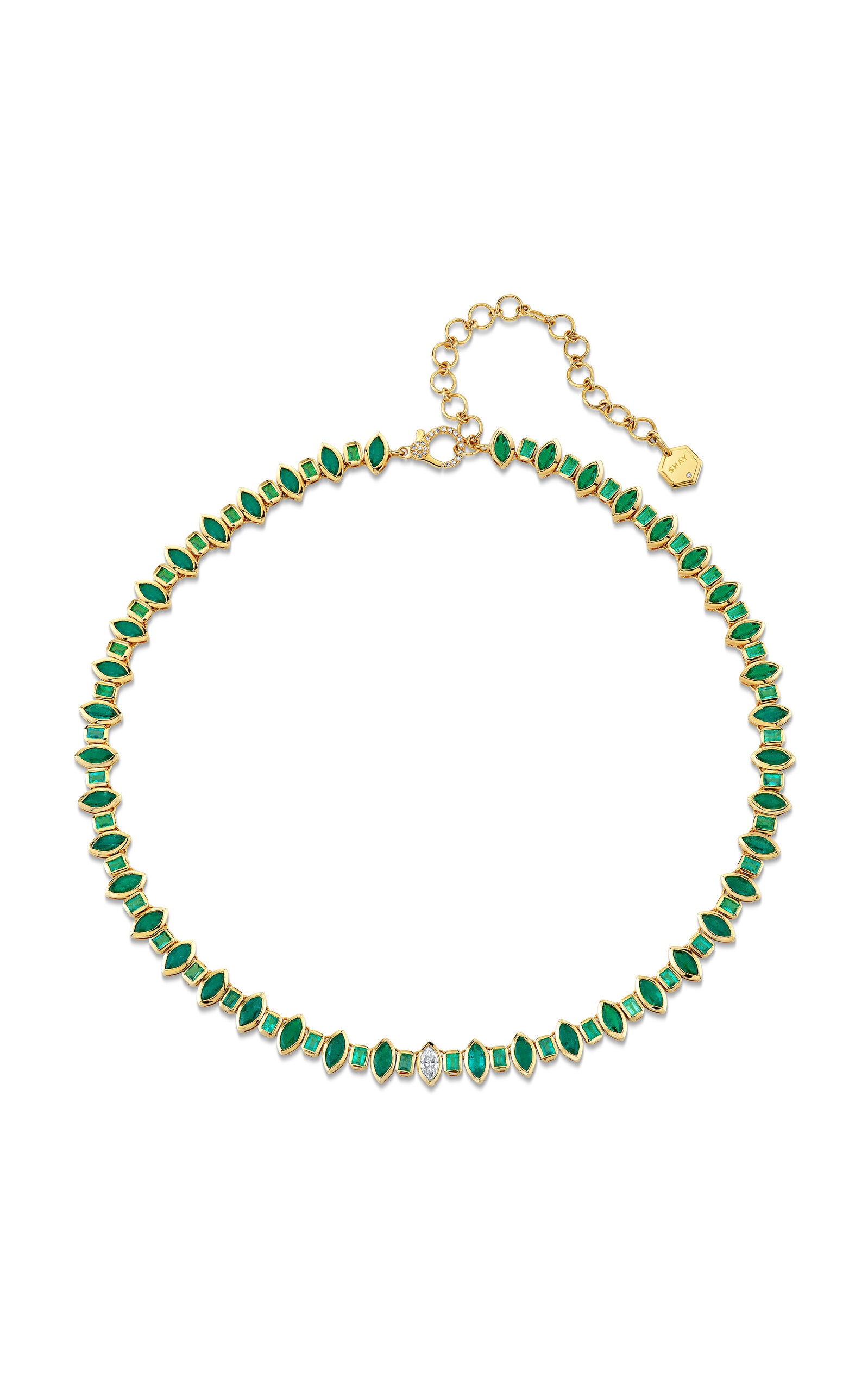 SHAY - 18k Yellow Gold Emerald Alternating Marquise Necklace - Green - OS - Only At Moda Operandi - Gifts For Her