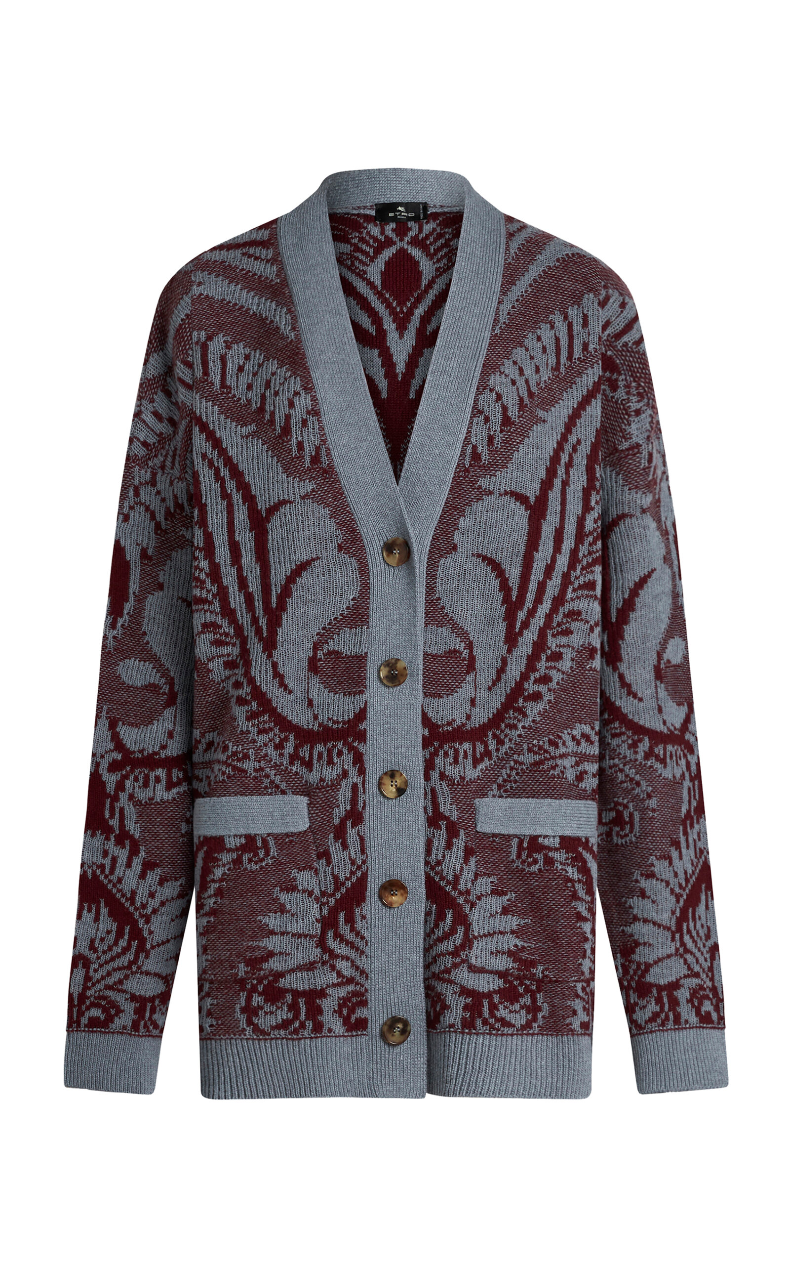Etro Embroidered Wool Knit Oversized Cardigan In 蓝色/酒红色