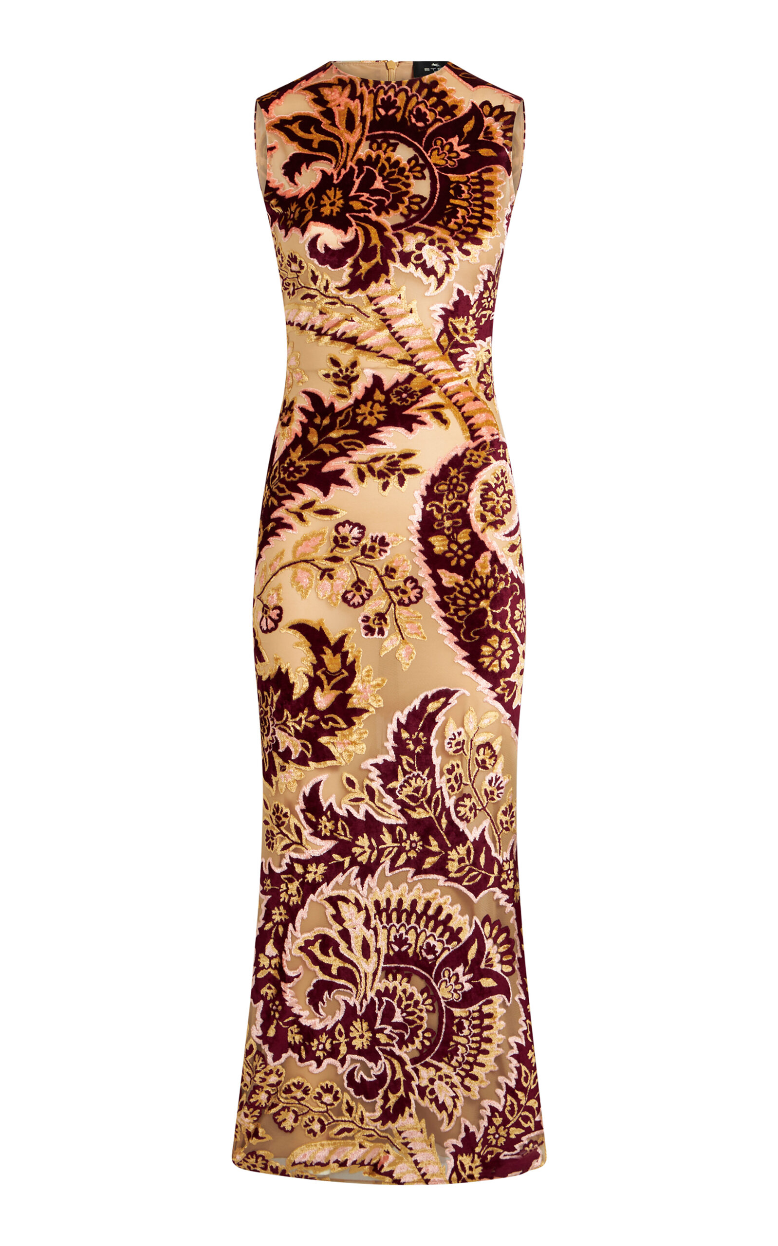 Etro Paisley Velvet And Tulle Jacquard Midi Dress In Multi