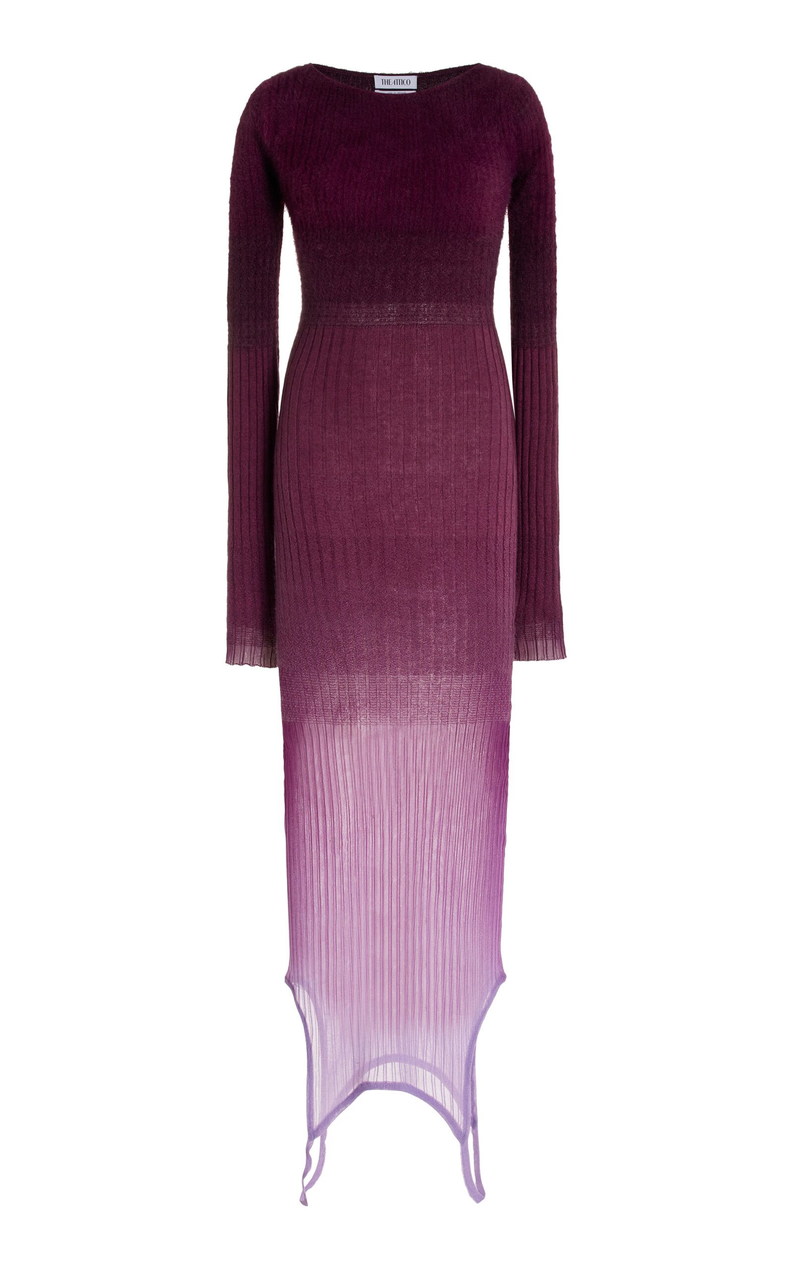 Attico Garter-detailed Ombré-knit Midi Dress In Purple