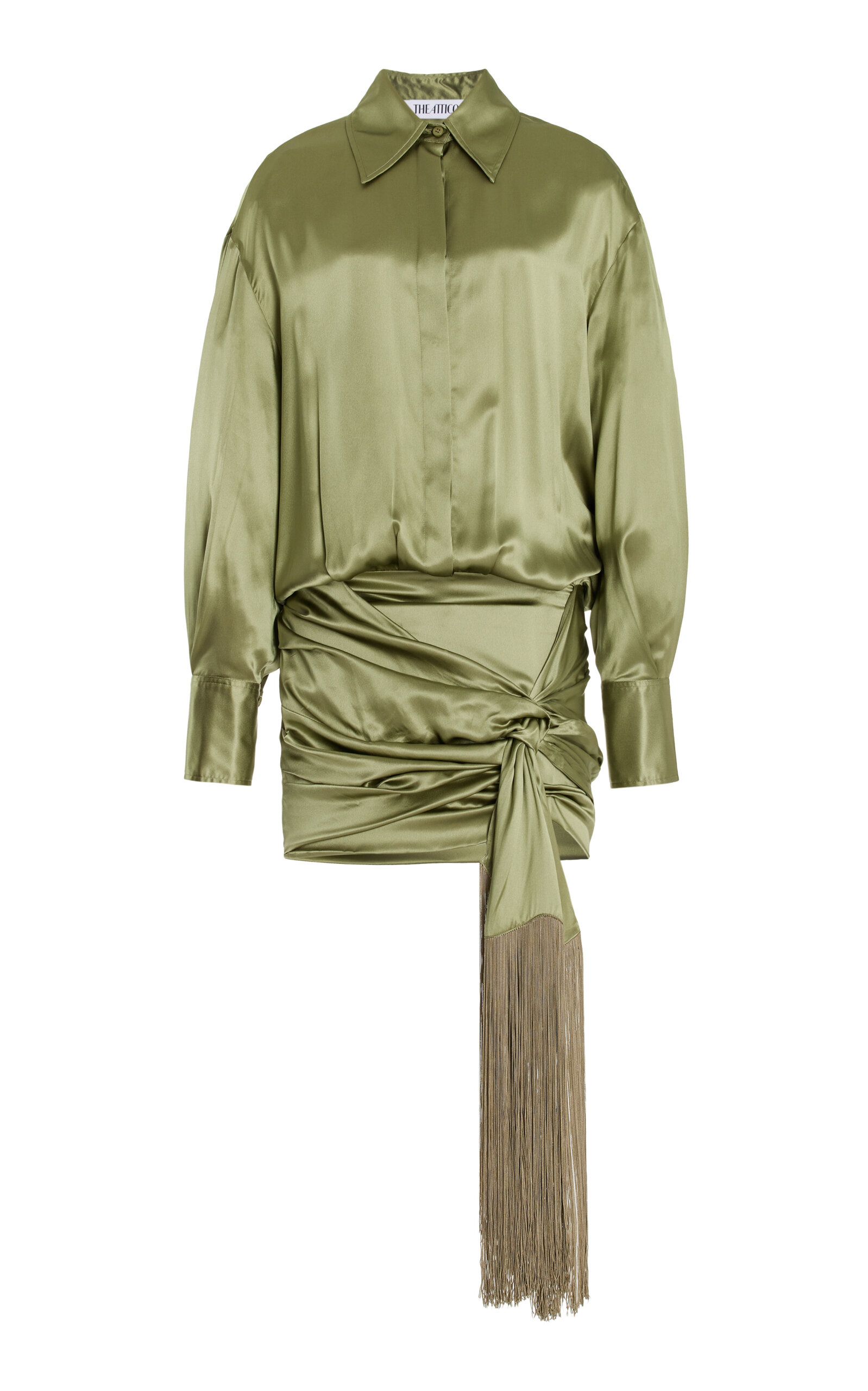 The Attico Fringe-Detailed Silk Mini Shirt Dress