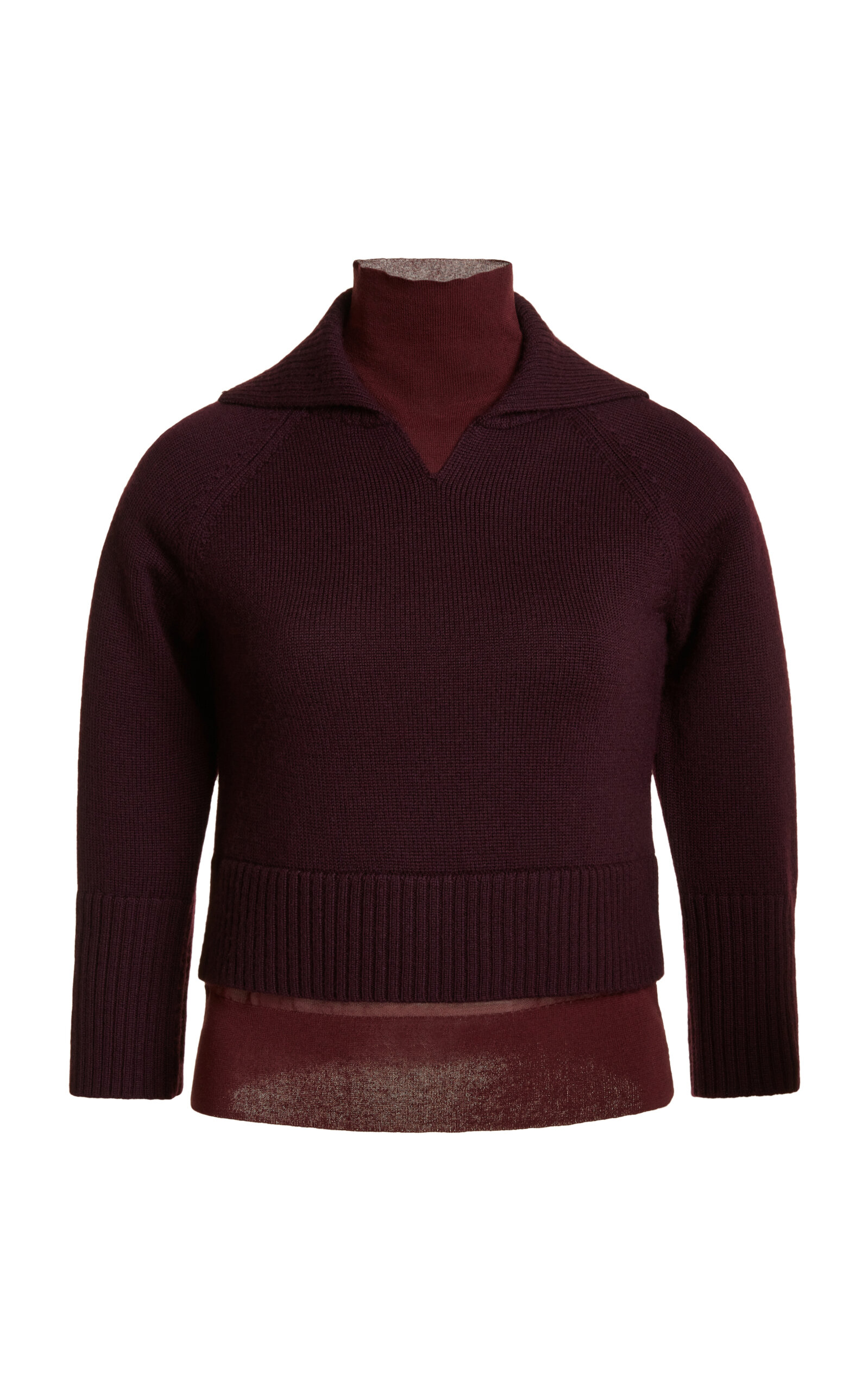 Shop Victoria Beckham Double-layered Wool-cotton Top In Burgundy