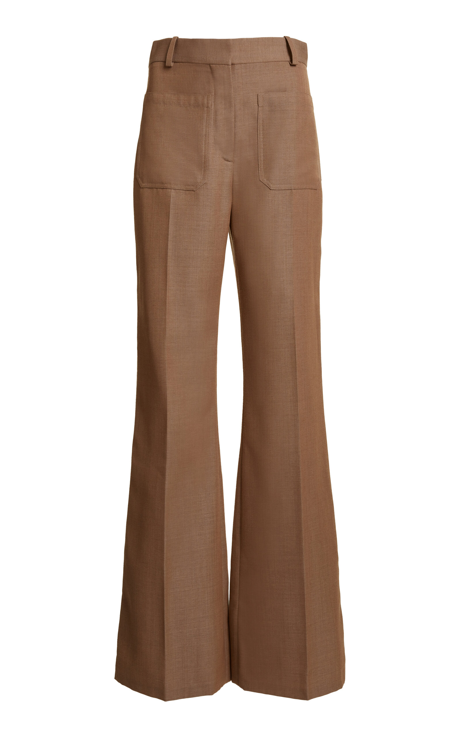 Victoria Beckham Flared Wool Trousers In Brown