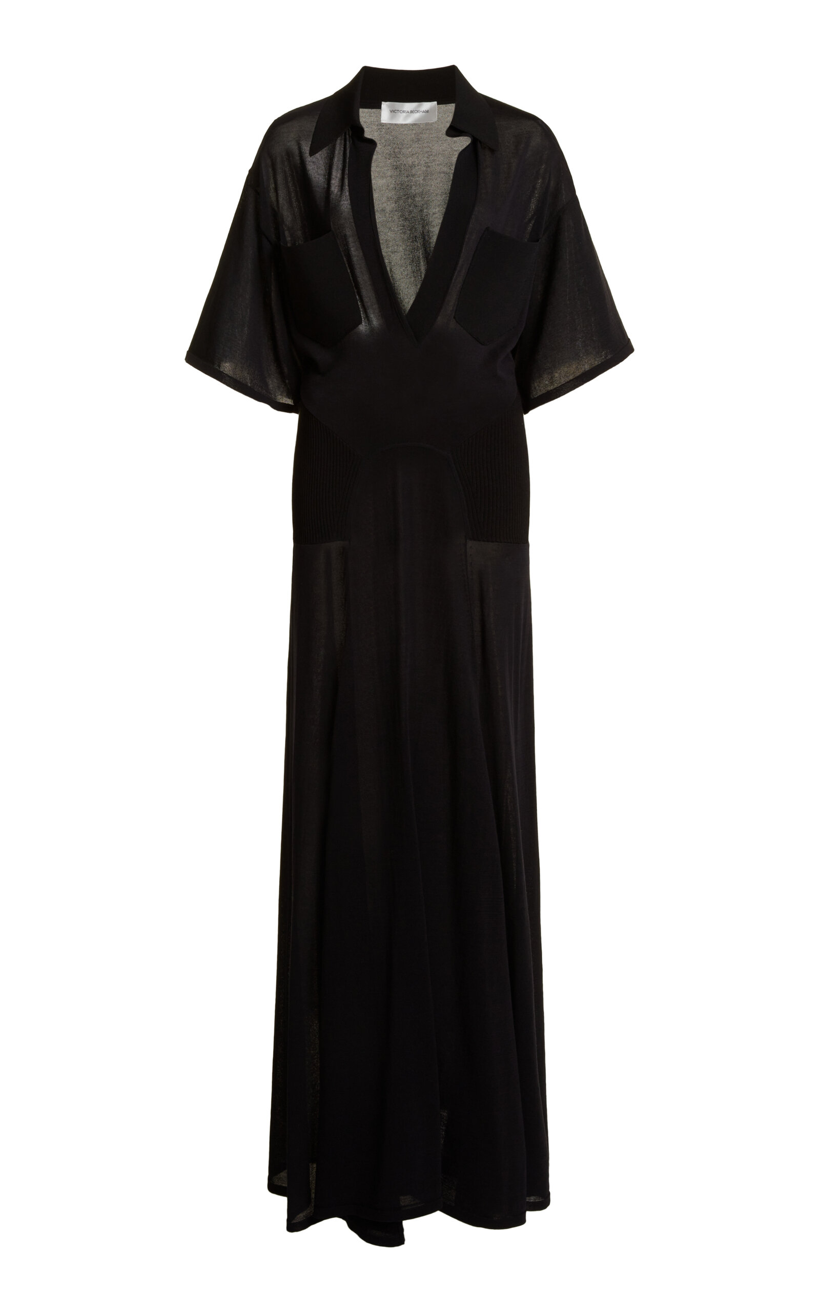 Victoria Beckham Knit-detailed Cotton-blend Maxi Dress In Black