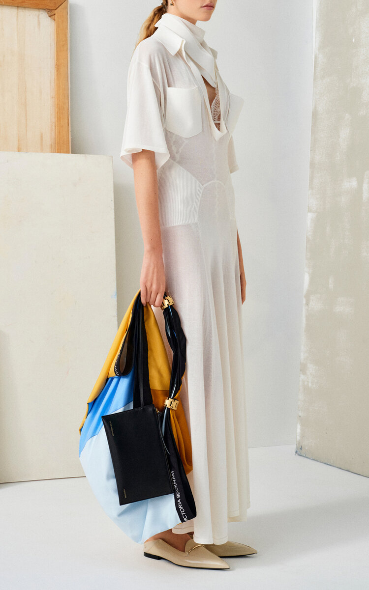Victoria Beckham Knit-detailed Cotton-blend Maxi Dress In White