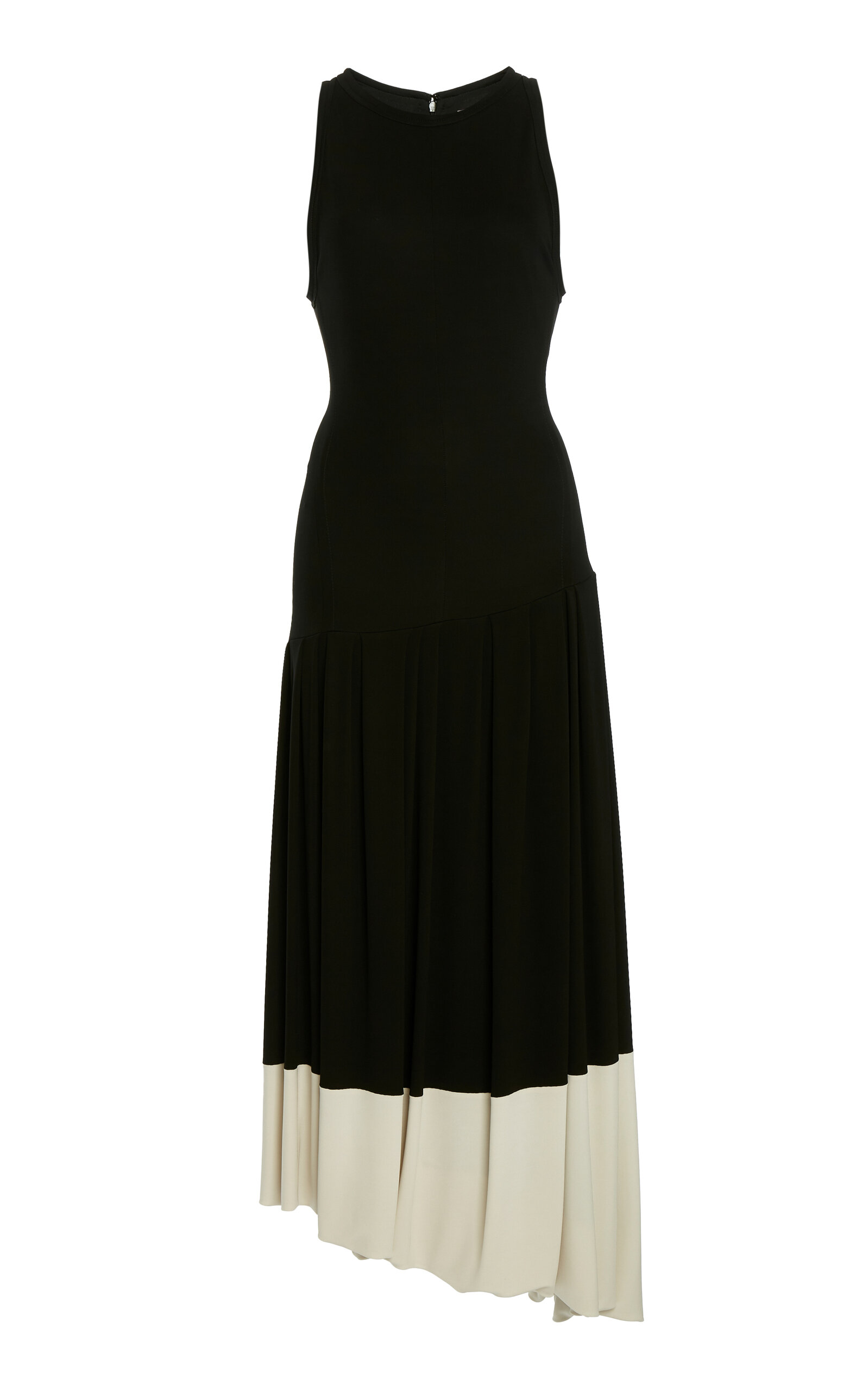 Victoria Beckham Pleated Crepe Midi Dress In Black