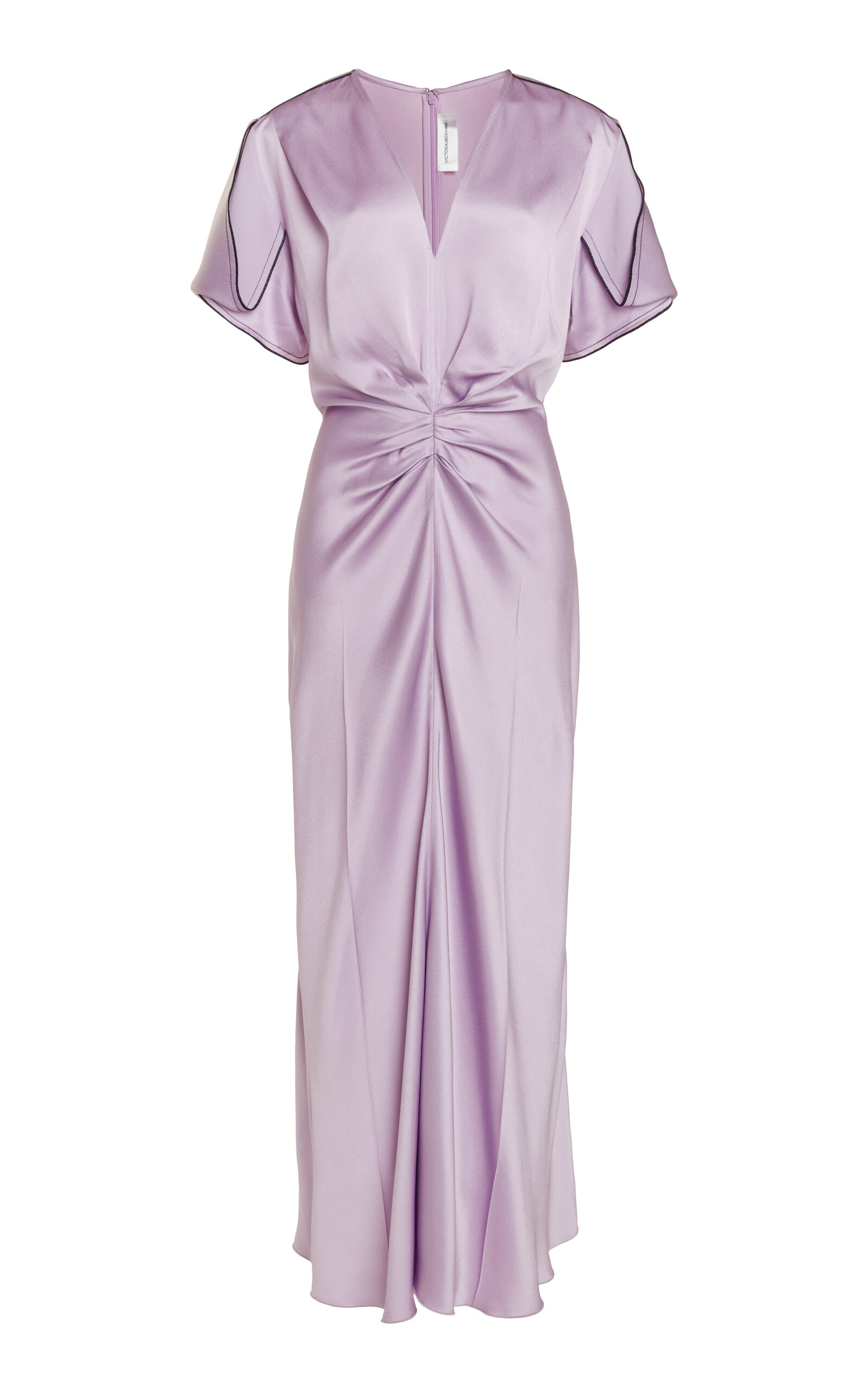 Victoria Beckham Gathered V-neck Midi Dress In Purple
