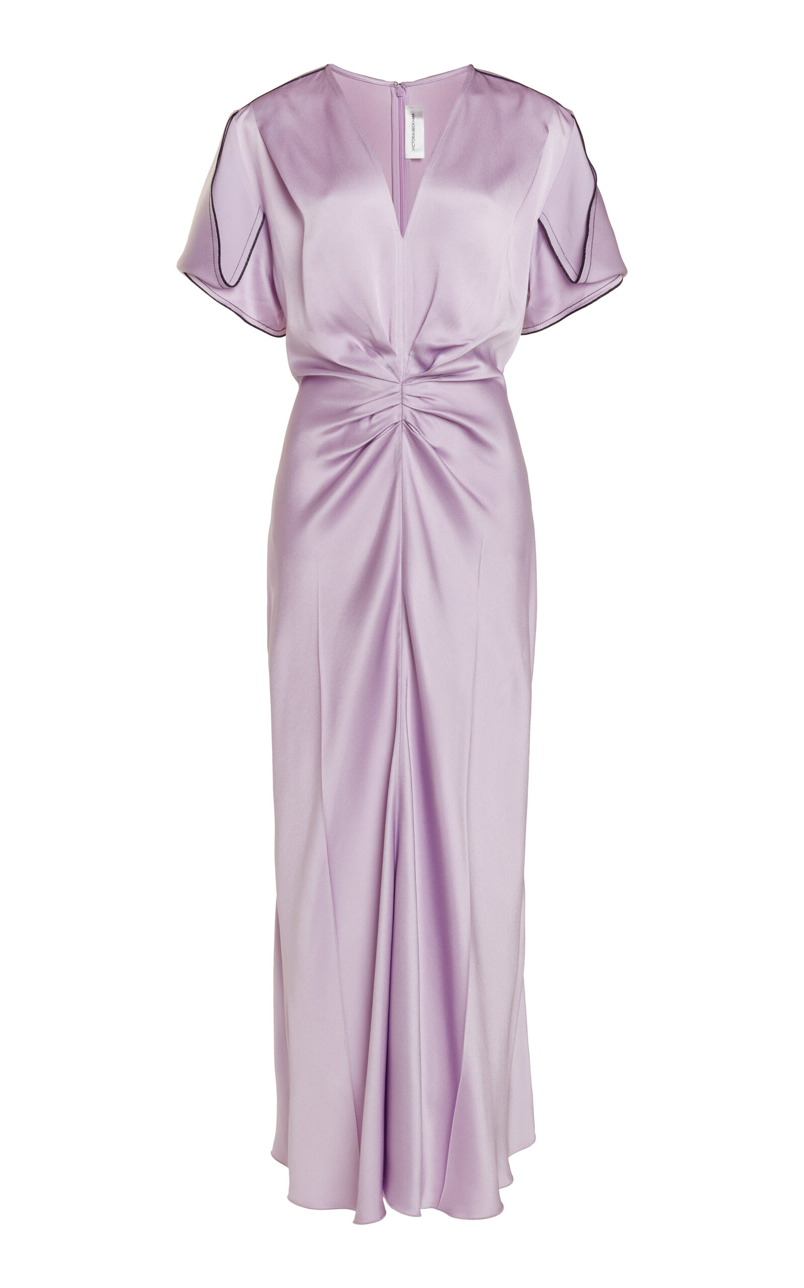 Victoria Beckham Gathered Satin Midi Dress In Purple