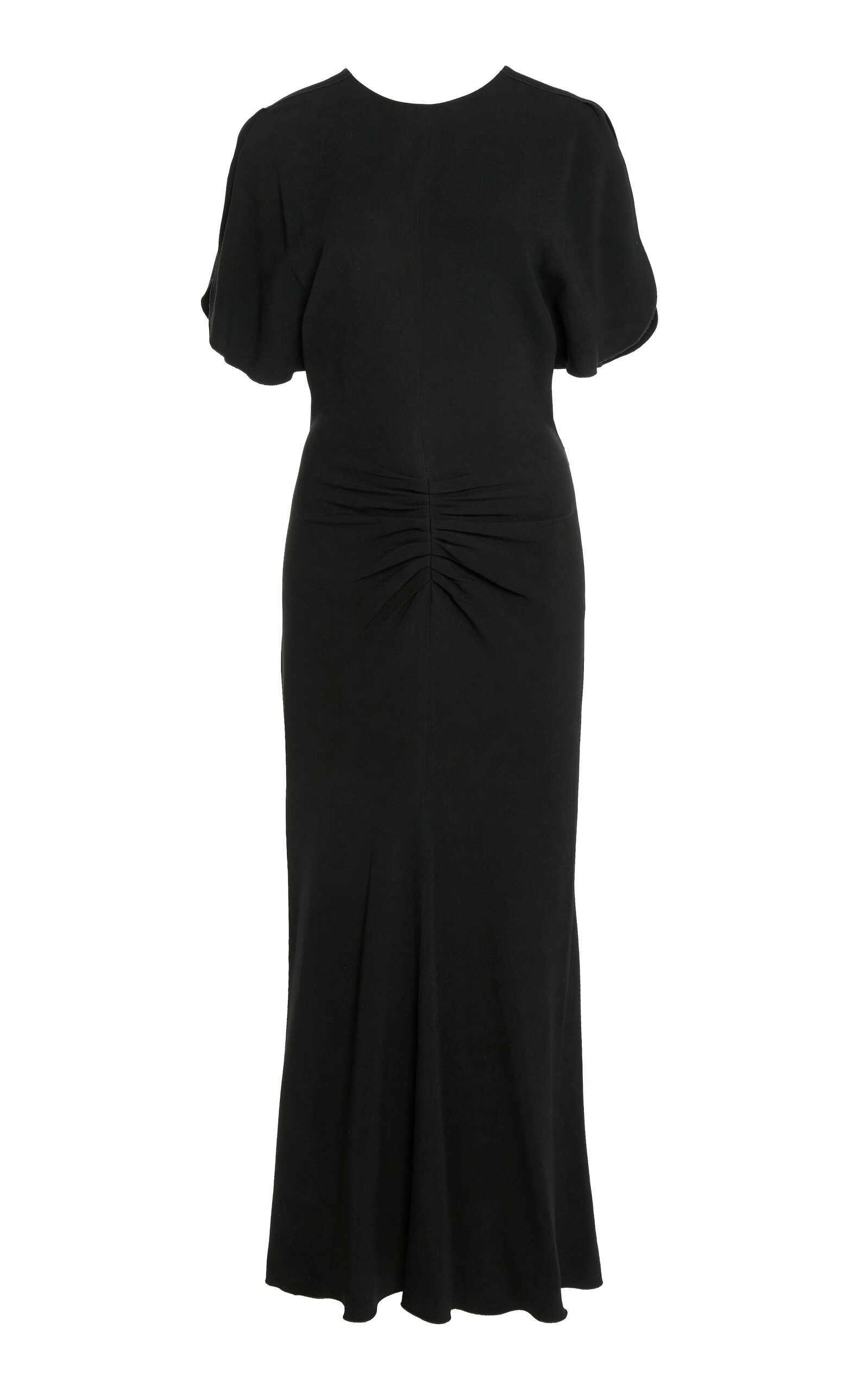 Victoria Beckham Gathered Waist Viscose Dress In Black