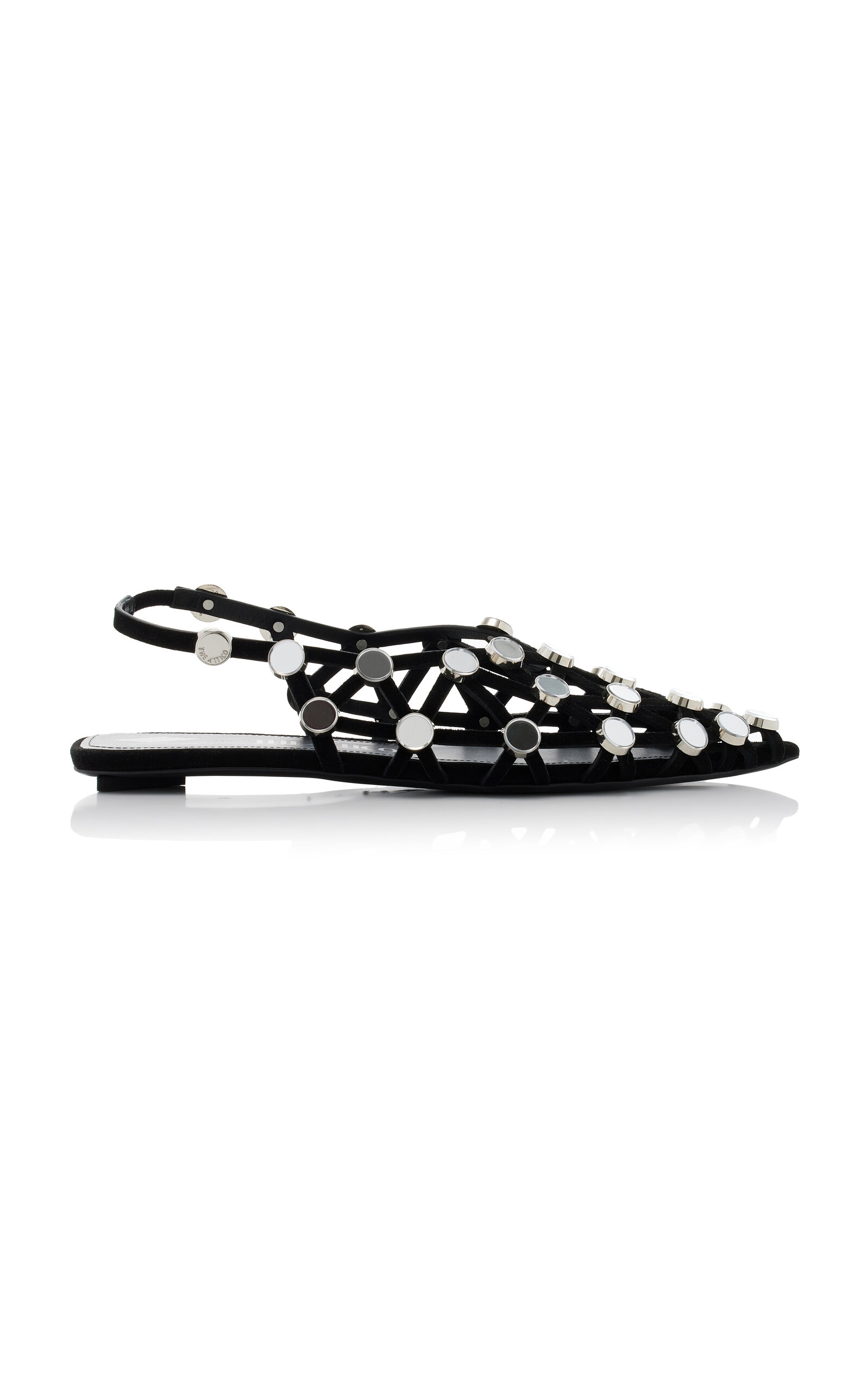 The Attico Grid Embellished Suede Slingback Flats - Black