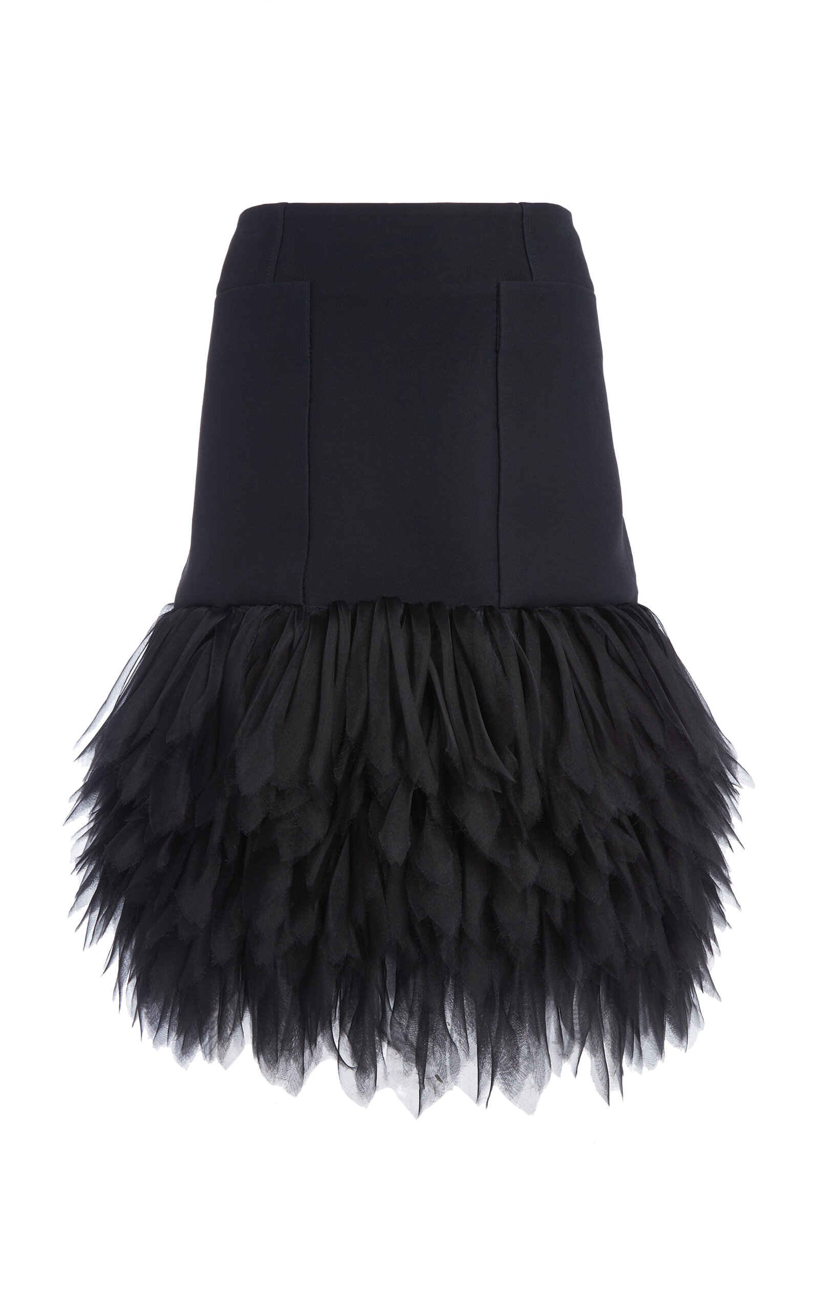 Stella Mccartney Feather-trimmed Cotton-silk Midi Skirt In Black