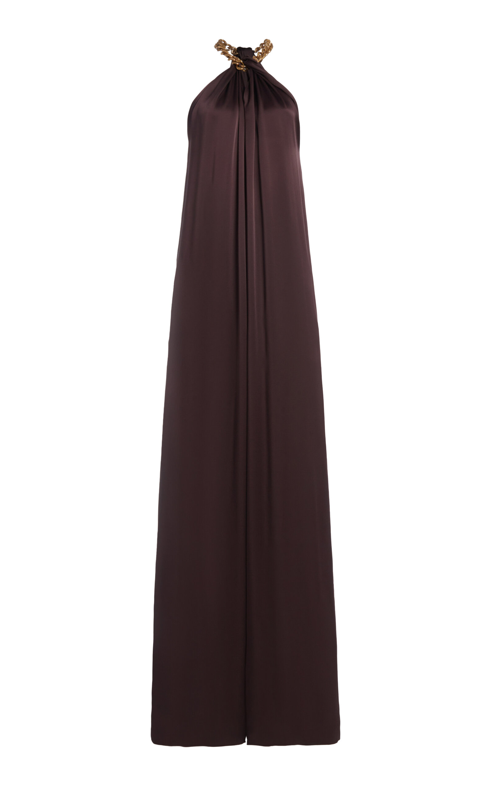 Stella McCartney - Chain-Collar Satin Jumpsuit - Brown - IT 38 - Only At Moda Operandi