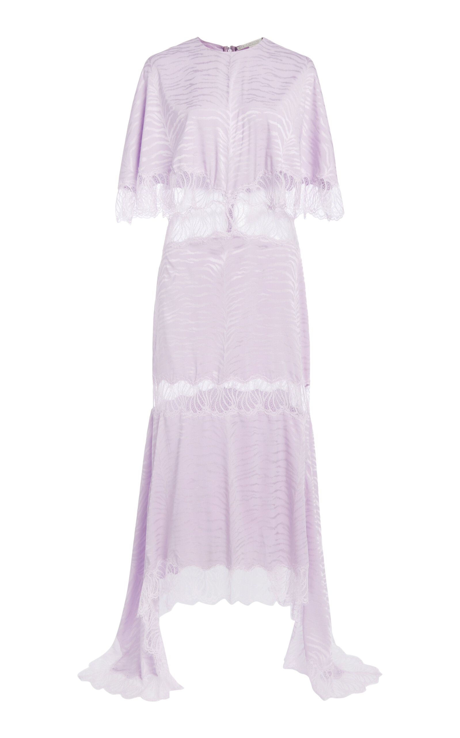 Stella Mccartney Lace-trimmed Tiger-print Silk Maxi Dress In Purple