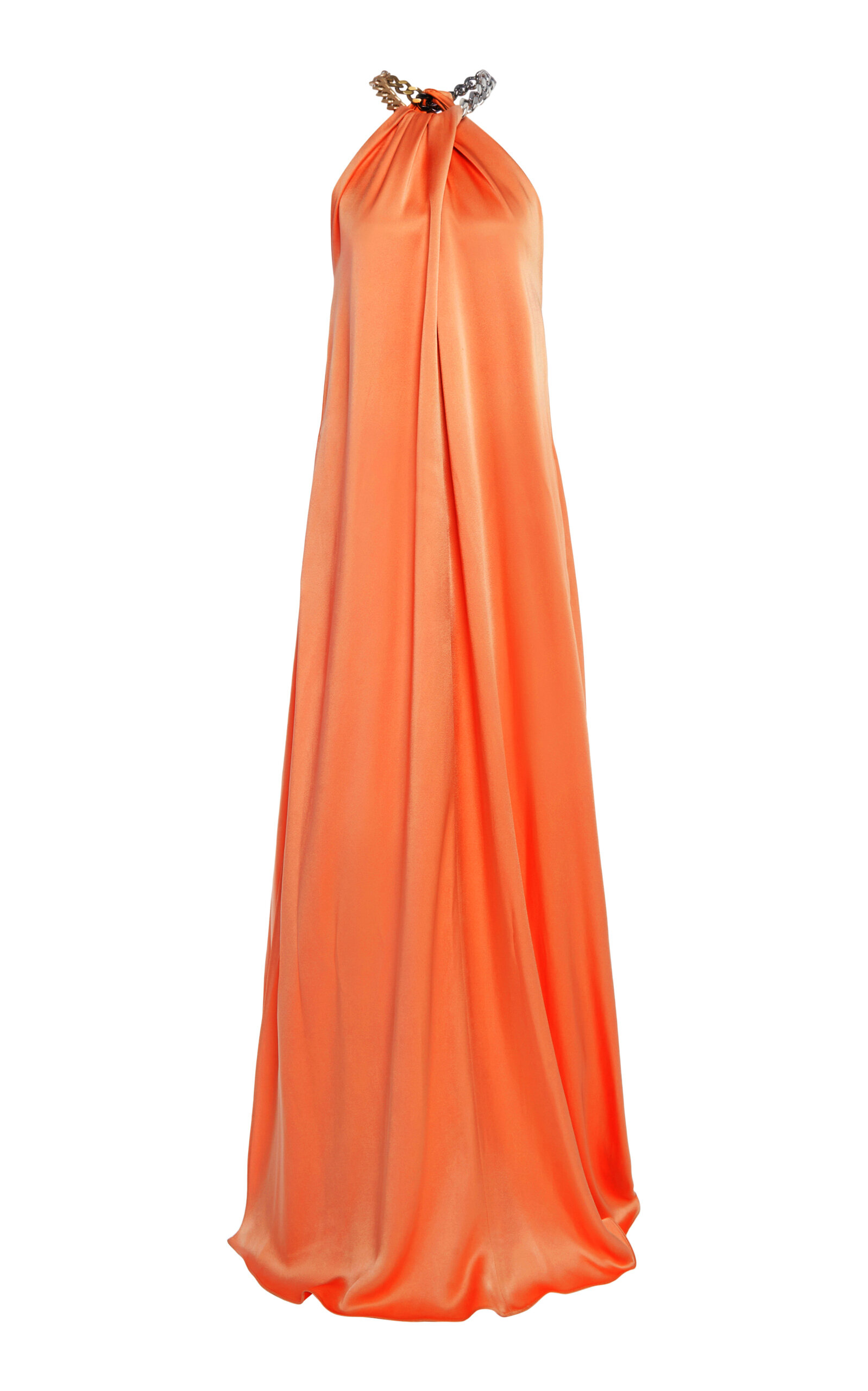 Stella Mccartney Embroidered Chain-collar Satin Gown In Orange