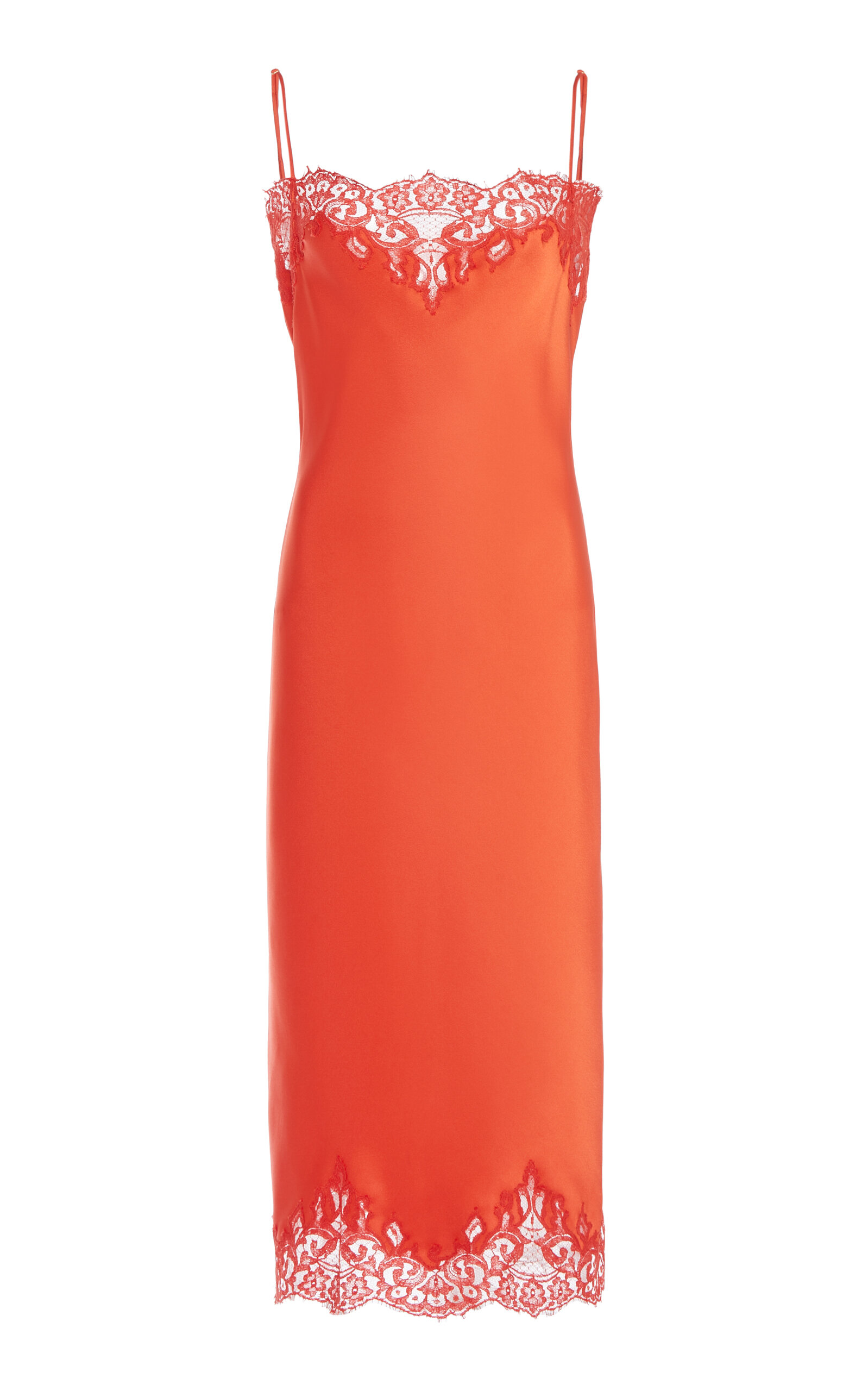 Stella Mccartney Lace-trimmed Satin Midi Dress In Orange