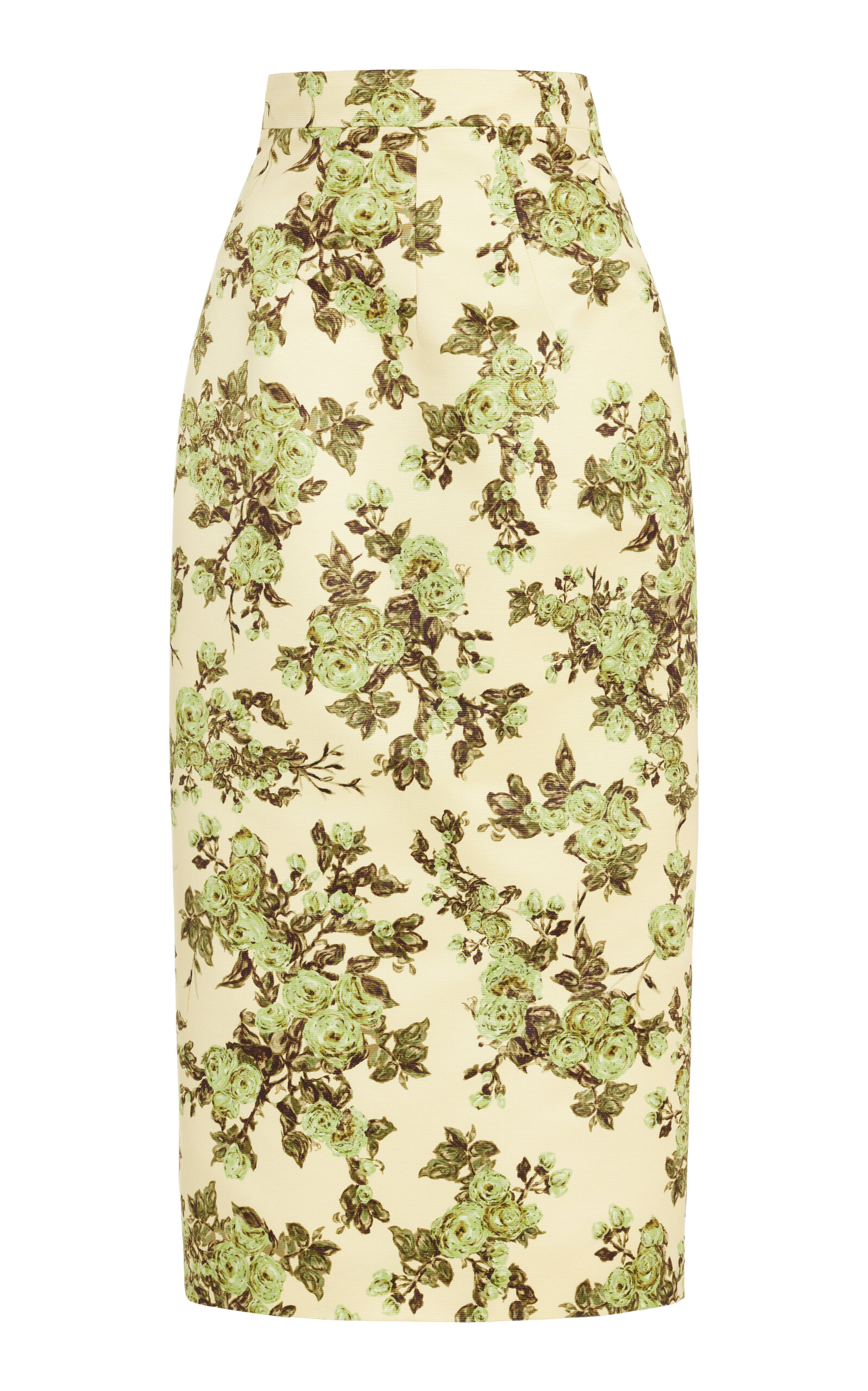 Shop Emilia Wickstead Lorelei Rose-print Taffeta-faille Skirt In Yellow