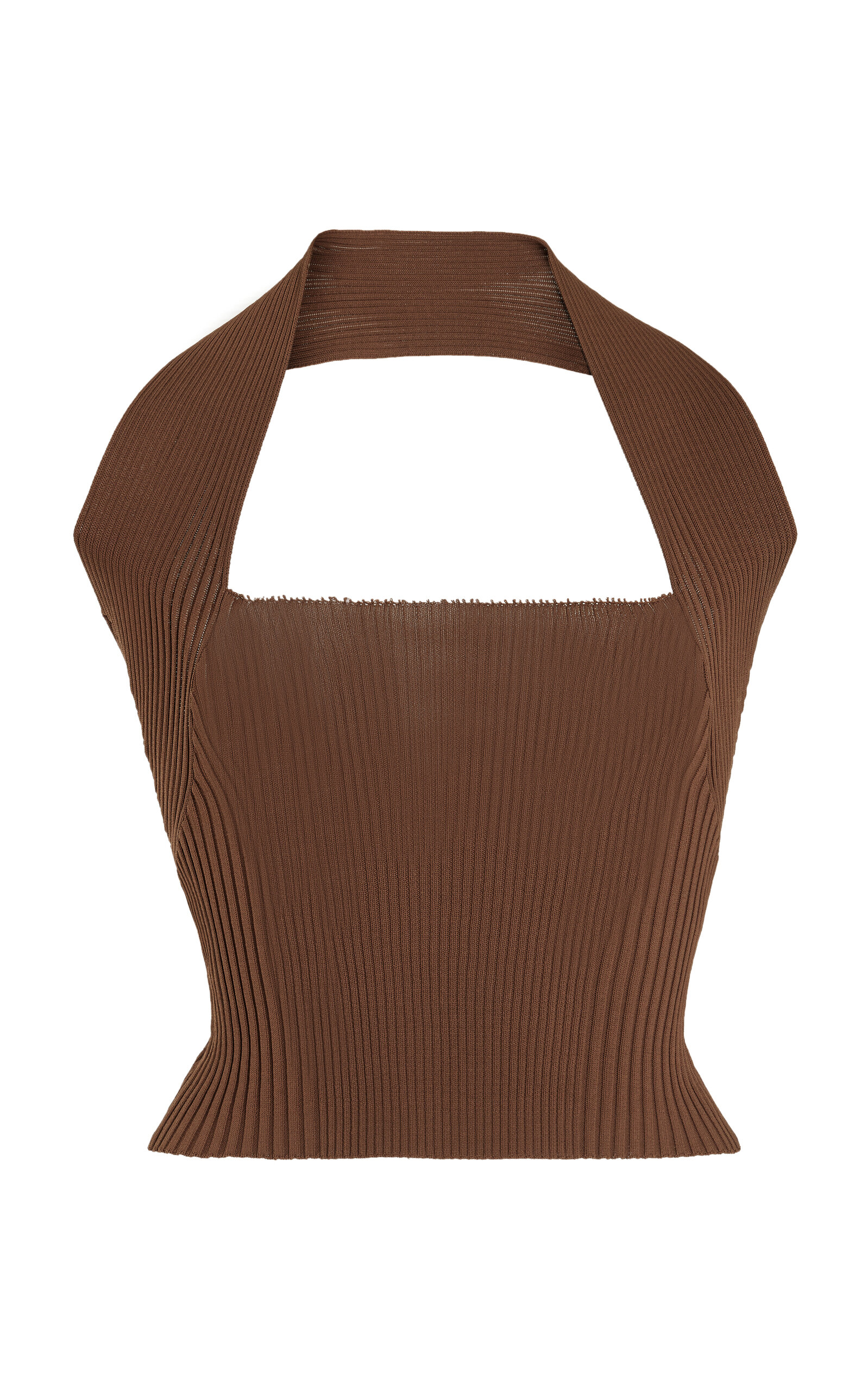 By Malene Birger Cropped Ribbed-Knit Halter Top - Brown - XS