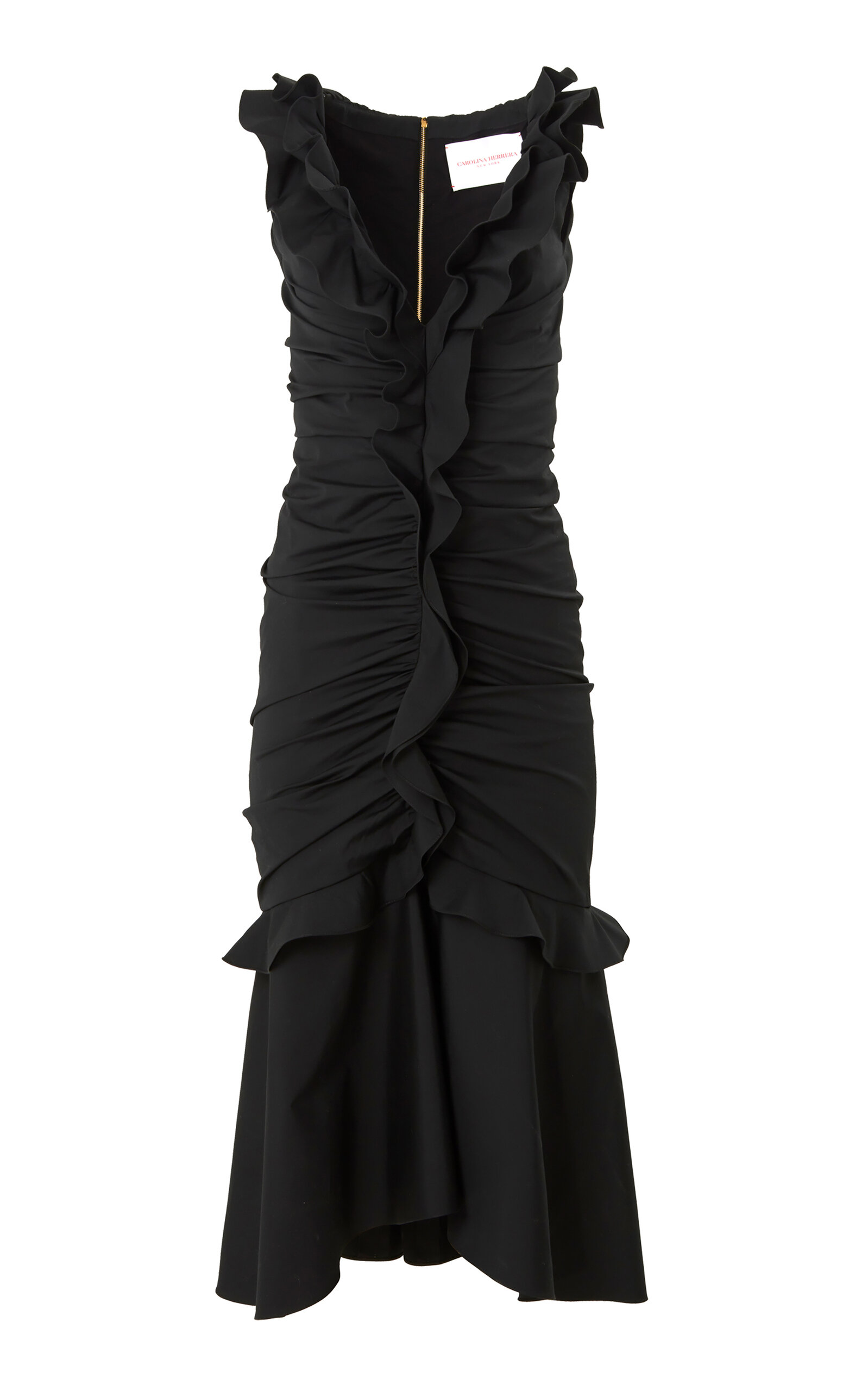 Carolina Herrera Ruffled Cotton-blend Midi Dress In Black