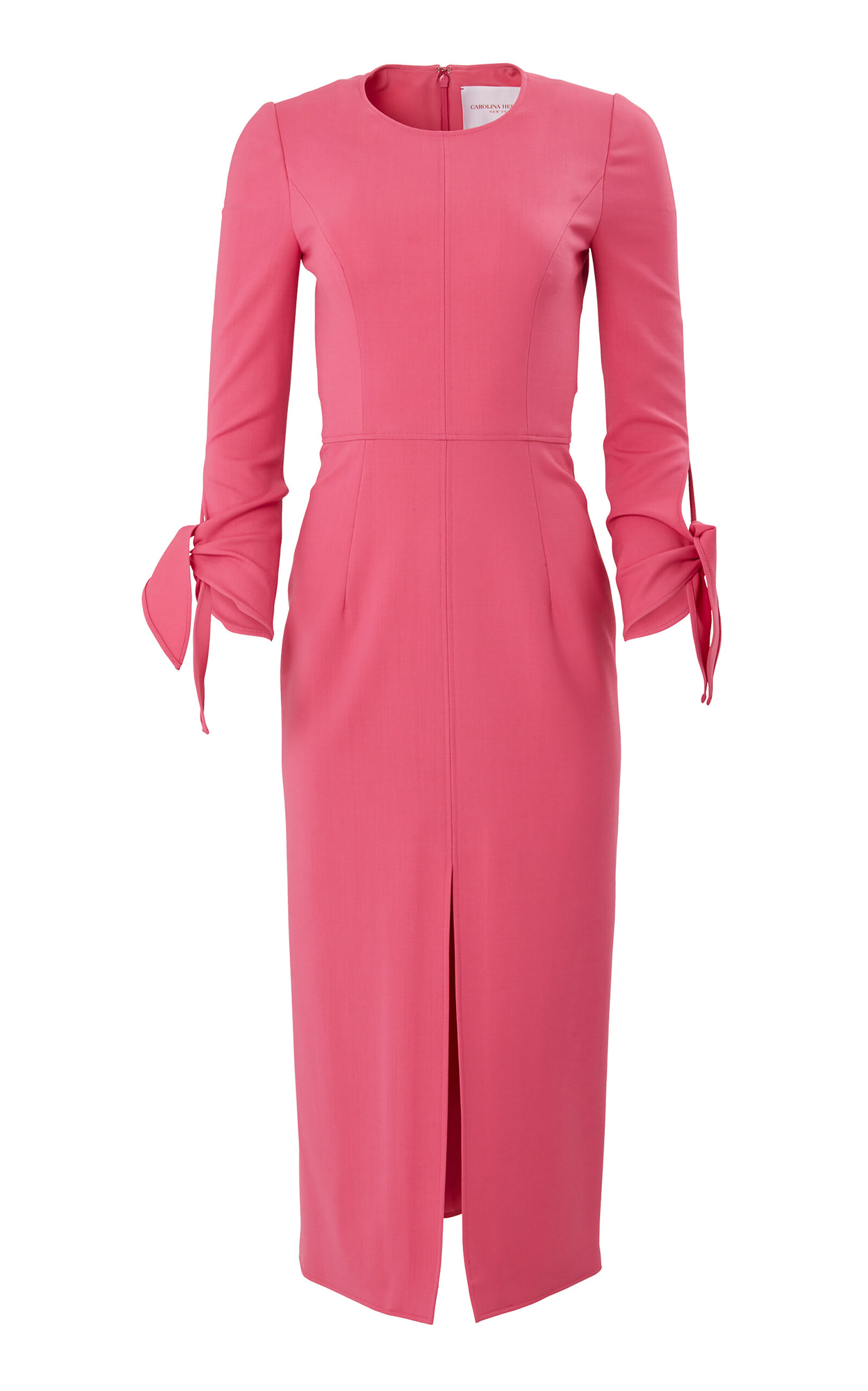 Carolina Herrera Sleeve-tie Wool-blend Midi Dress In Pink