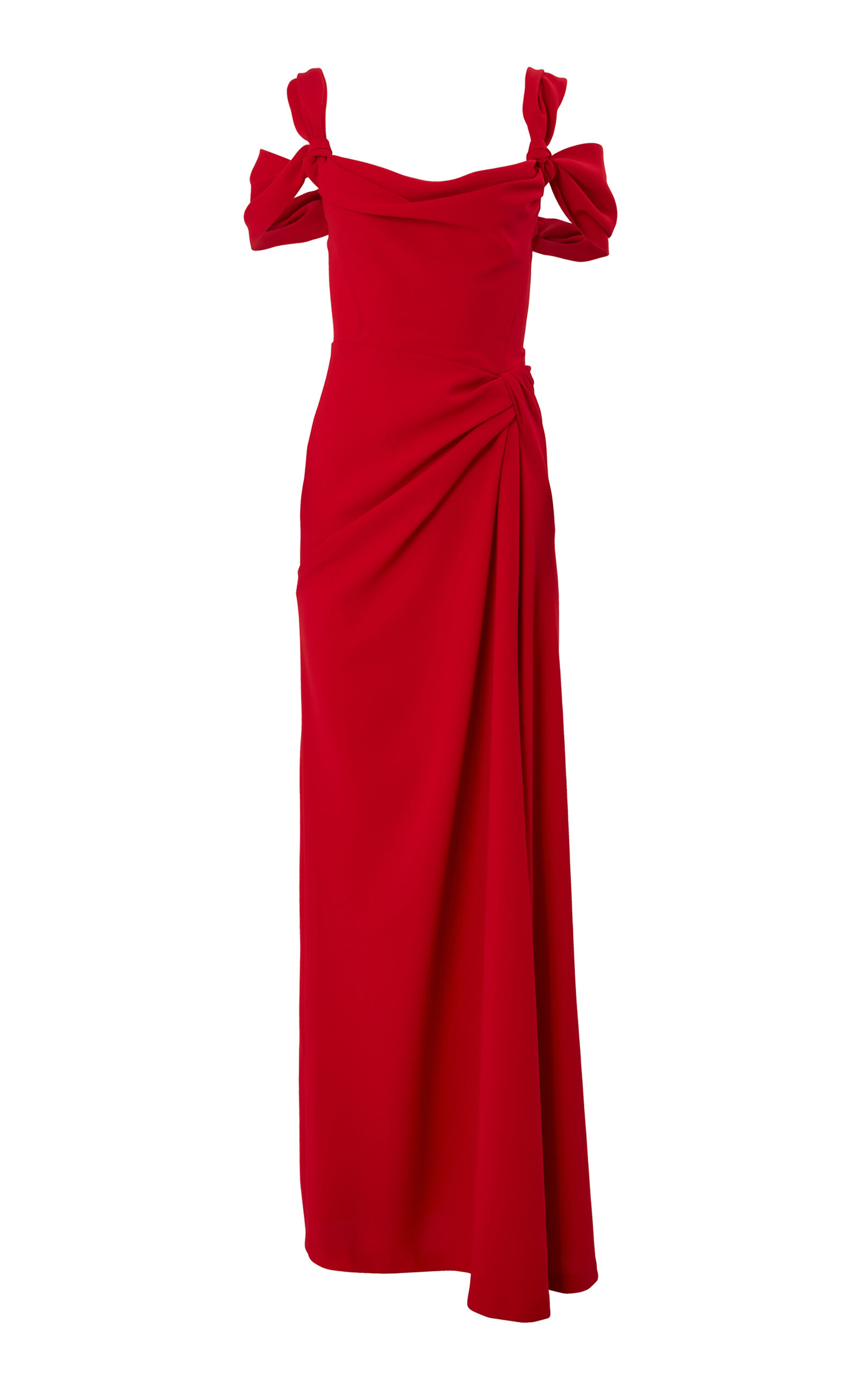 CAROLINA HERRERA DRAPED CREPE OFF-THE-SHOULDER GOWN