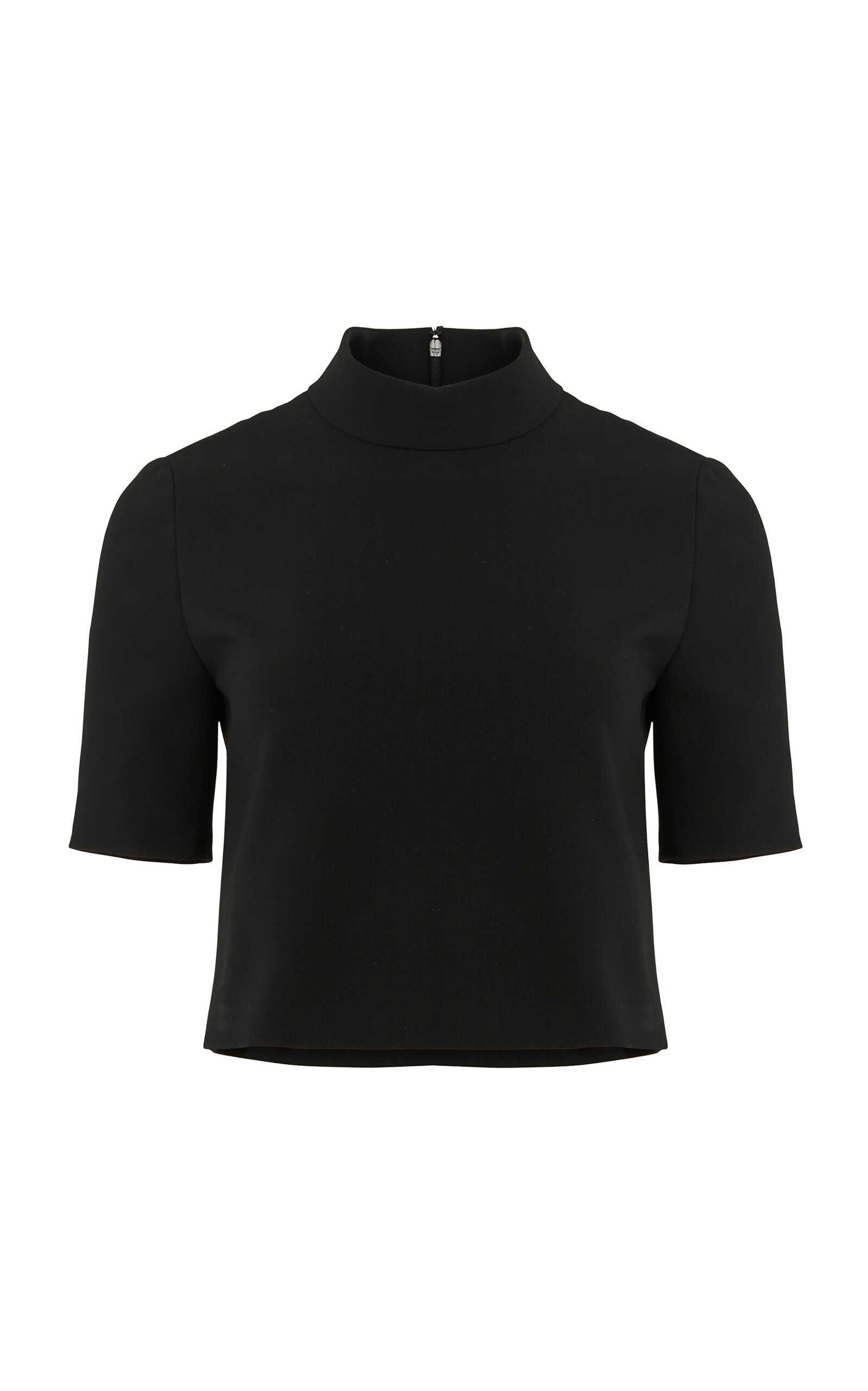 Carolina Herrera Short-sleeve Wool-blend Mockneck Top In Black