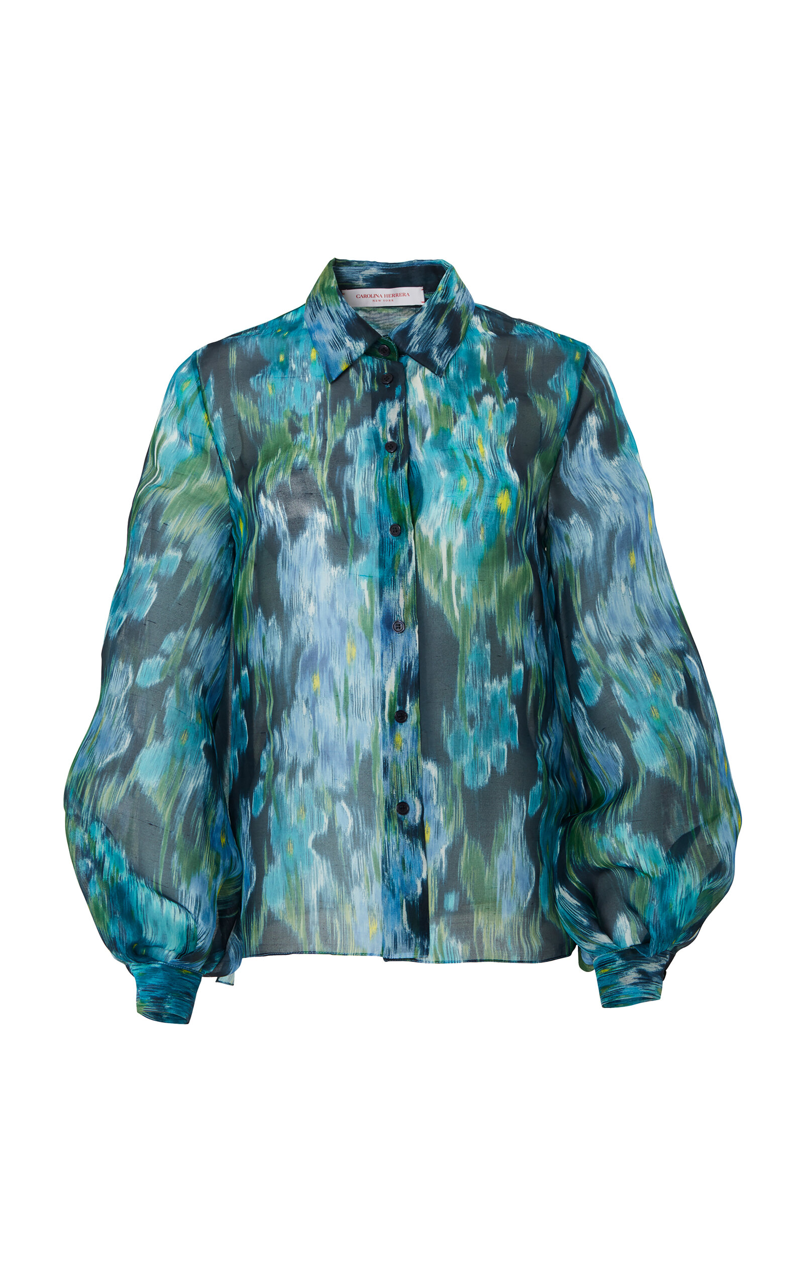 Puff-Sleeve Floral Silk Chiffon Shirt