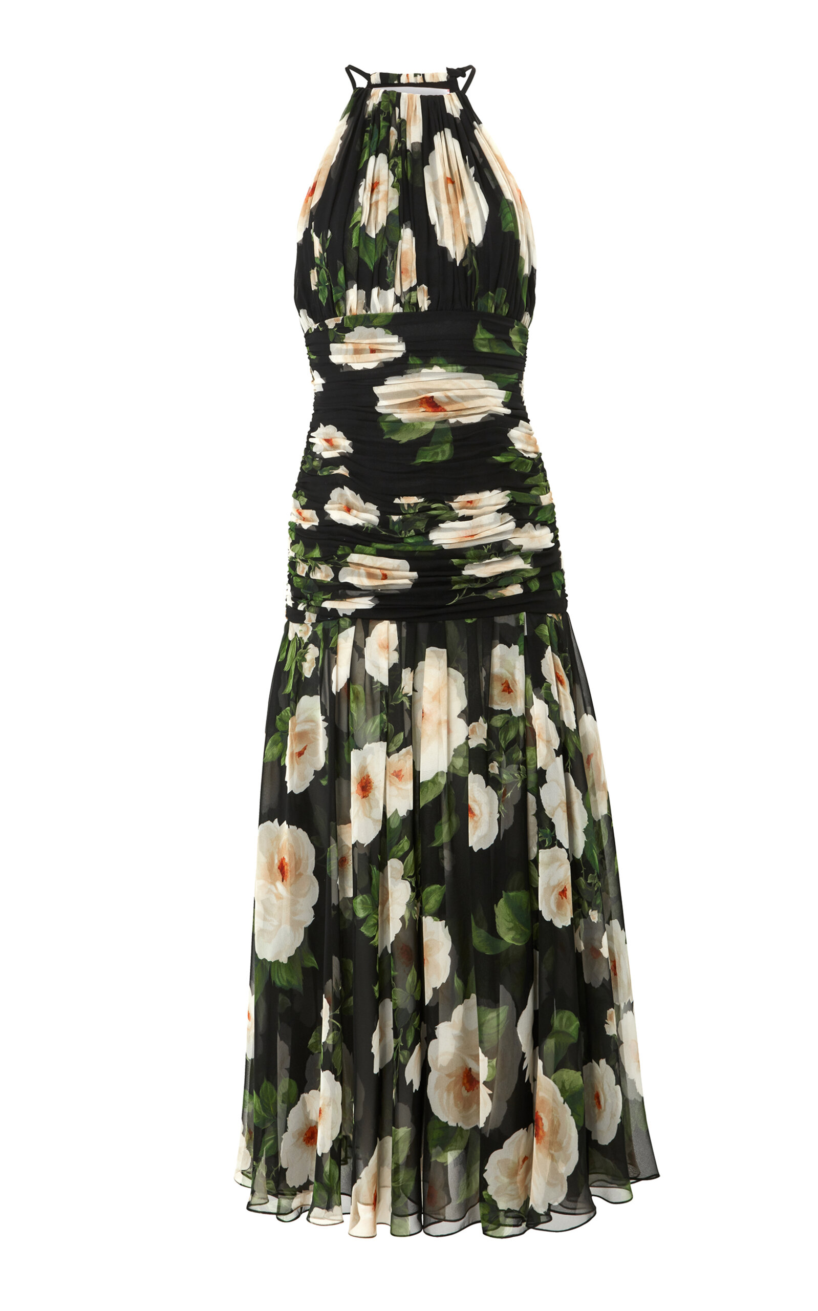 Carolina Herrera Floral Halter Silk Midi Dress In Multi