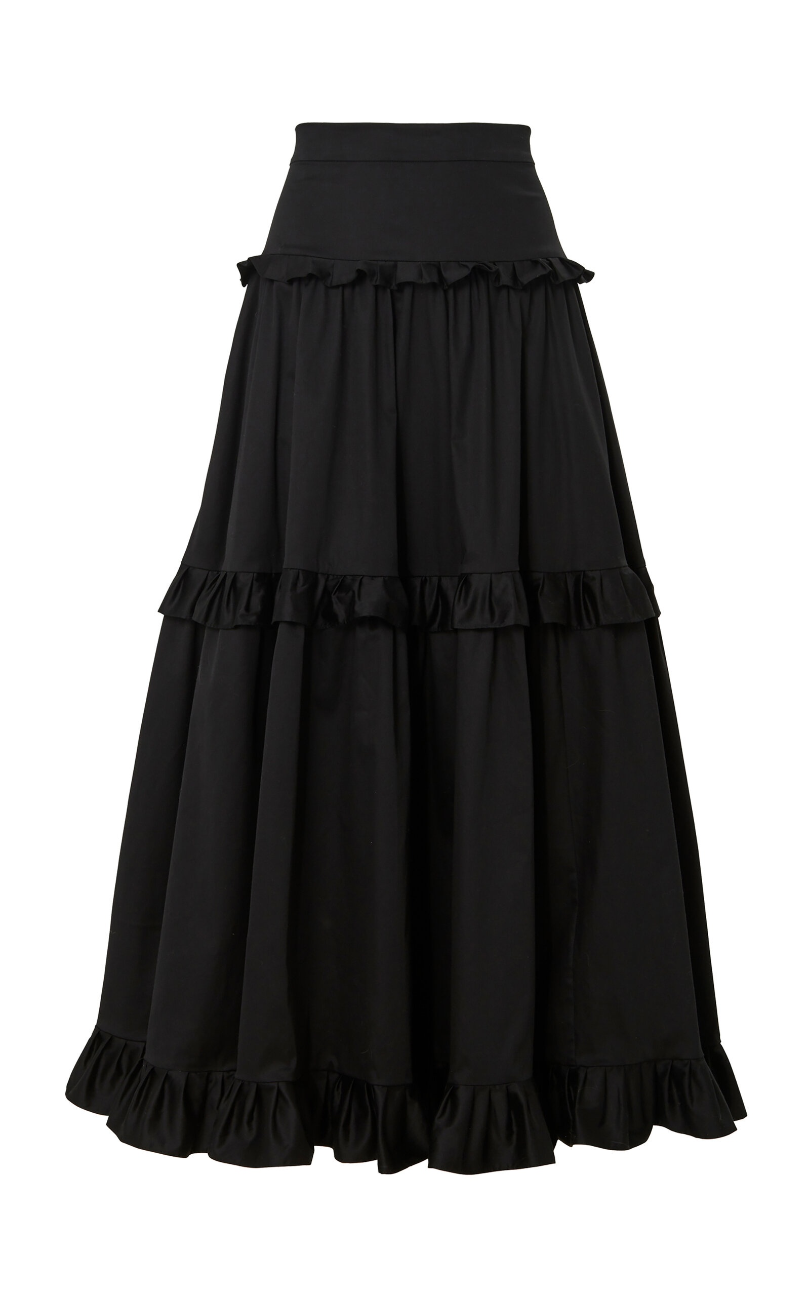 Carolina Herrera Ruffled Cotton-blend Midi Skirt In Black
